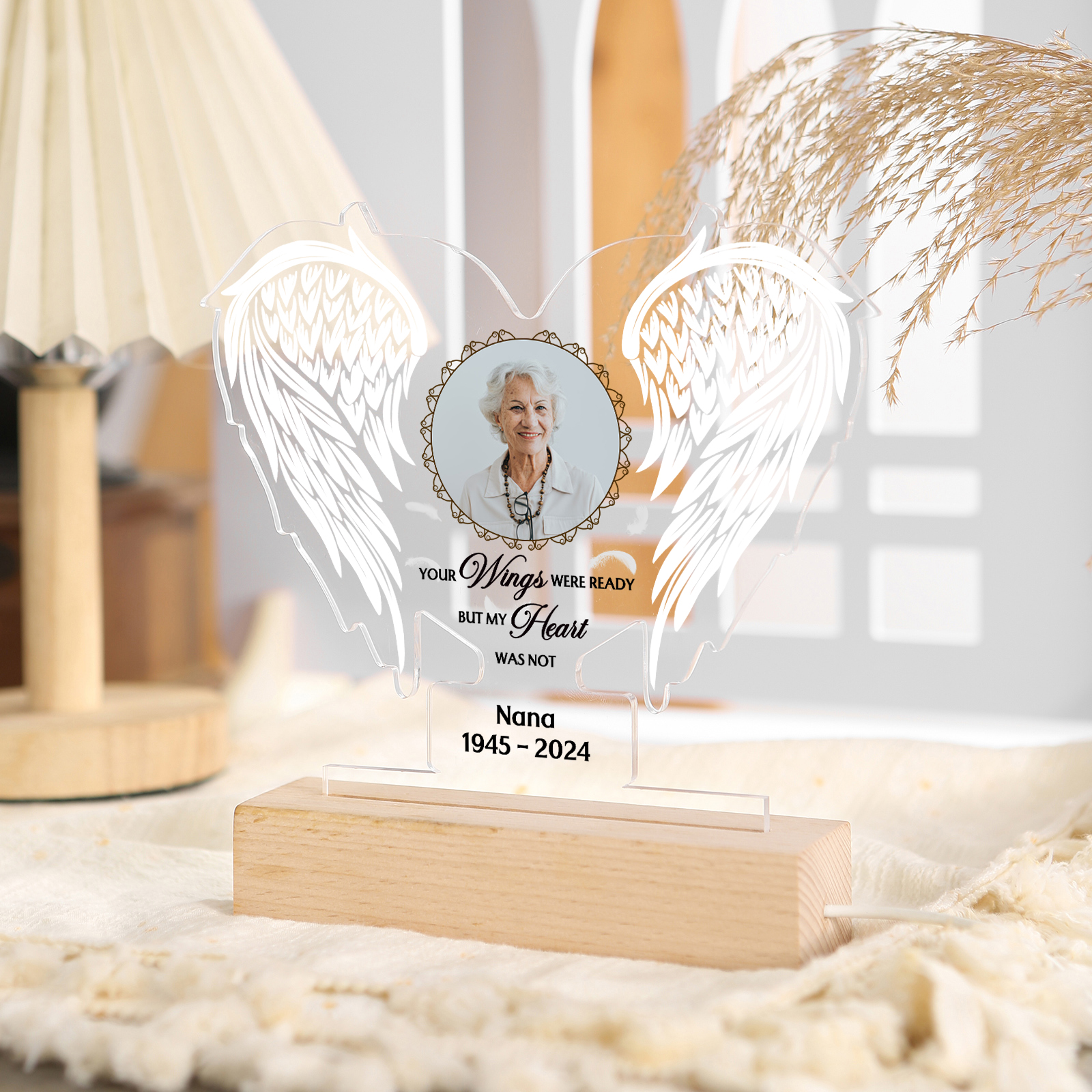 Personalized Memorial Acrylic Heart-Shaped Night Light with Custom Photo & Name & Date - LED Lamp Christmas Memorial Gift | Jessemade
