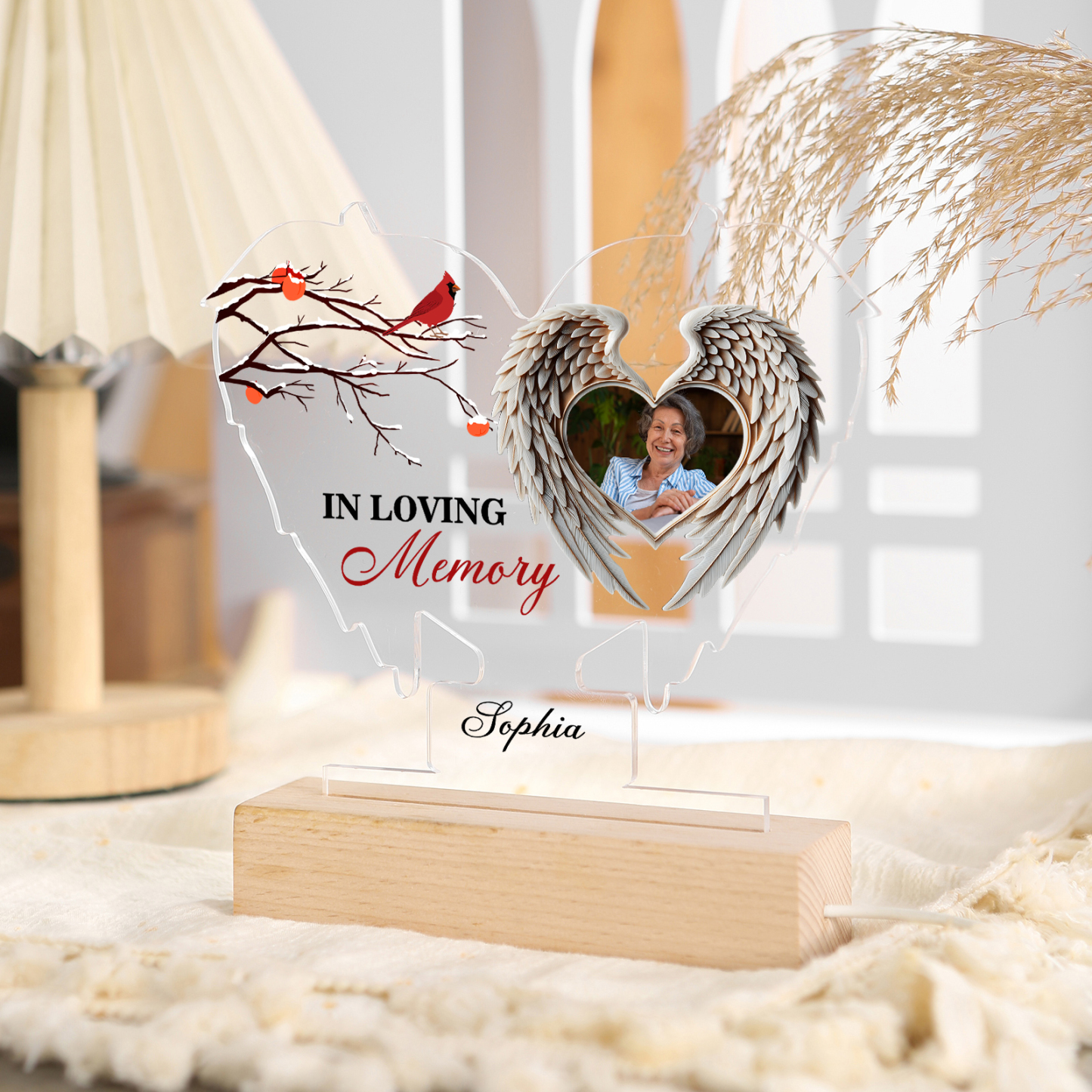 Personalised Memorial Acrylic Night Light Custom Photo Heart-Shaped LE