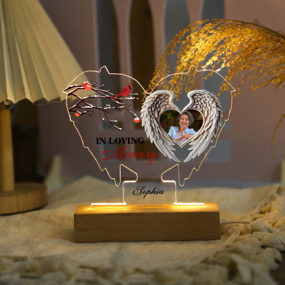 Personalized Memorial Acrylic Heart-Shaped Night Light with Custom Photo & Name - LED Lamp Christmas Memorial Gift | Jessemade