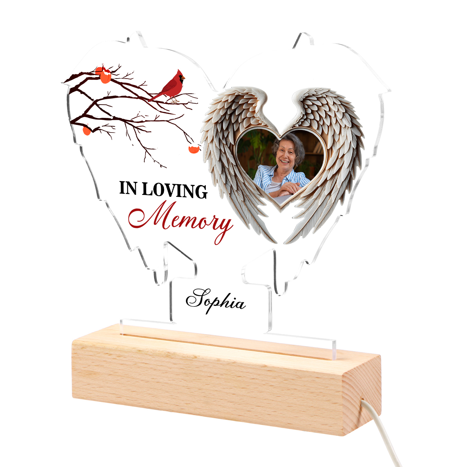 Personalized Memorial Acrylic Heart-Shaped Night Light with Custom Photo & Name - LED Lamp Christmas Memorial Gift | Jessemade