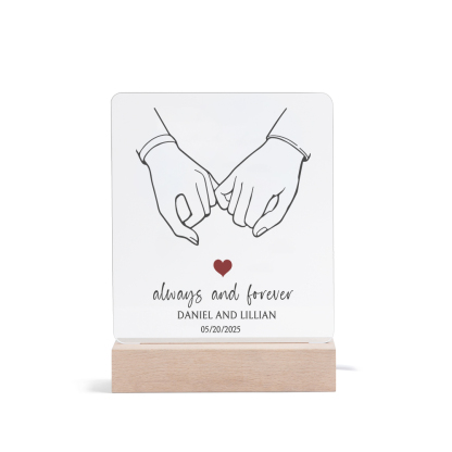 Personalised Night Light – Custom Names, Date & “Always and Forever” Design with Holding Hands – Valentine’s Day Gift for Him/Her | Jessemade