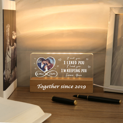 Personalised LED Photo Night Light with 2 Names and Year – Wooden Base Acrylic Lamp - Valentine’s Day Gift for Him/Her | Jessemade
