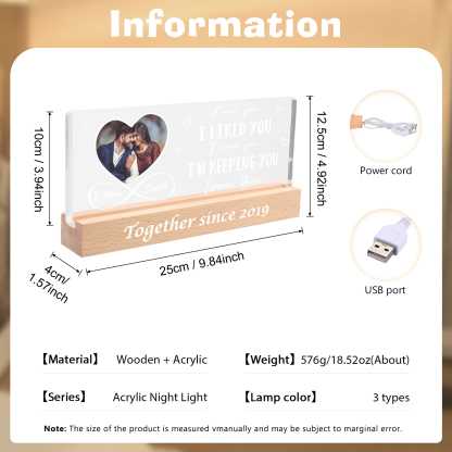 Personalised LED Photo Night Light with 2 Names and Year – Wooden Base Acrylic Lamp - Valentine’s Day Gift for Him/Her | Jessemade