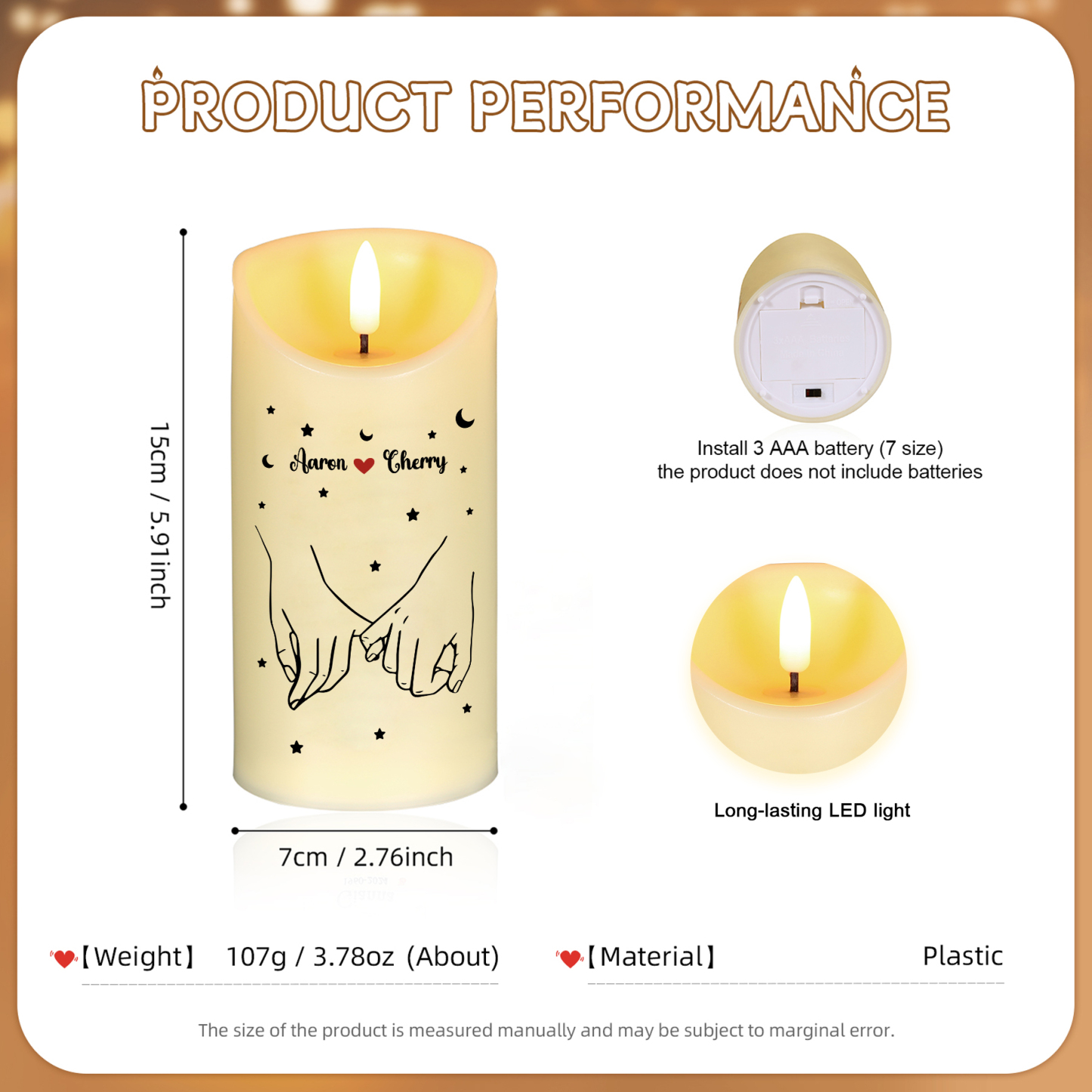 Personalised LED Candle with Custom 2 Names – "To My Love, The Day I Met You, I Found My Missing Piece" Gift with Optional Gift Box | Valentine’s Day Gift for Him/Her | Jessemade