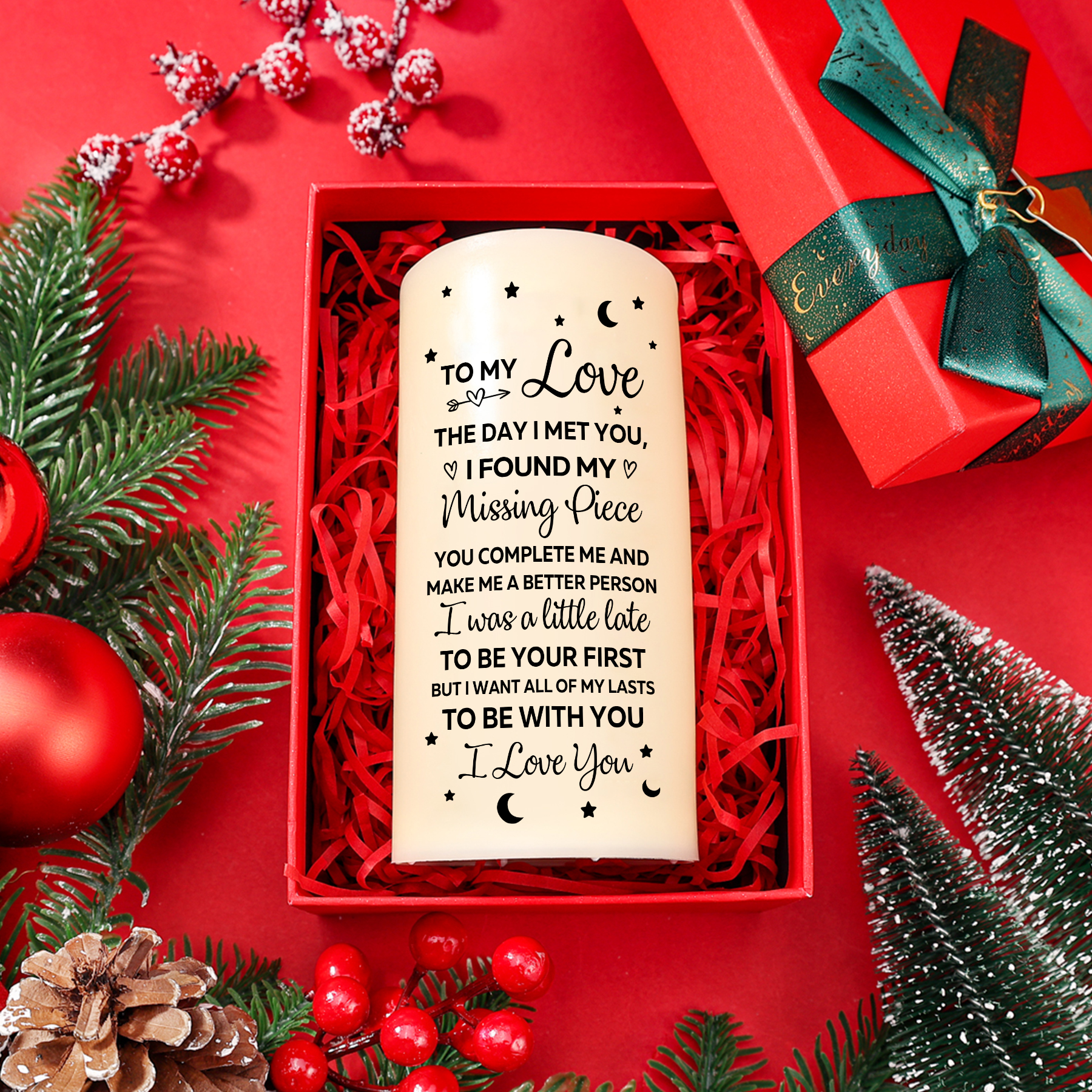 Personalised LED Candle with Custom 2 Names – "To My Love, The Day I Met You, I Found My Missing Piece" Gift with Optional Gift Box | Valentine’s Day Gift for Him/Her | Jessemade