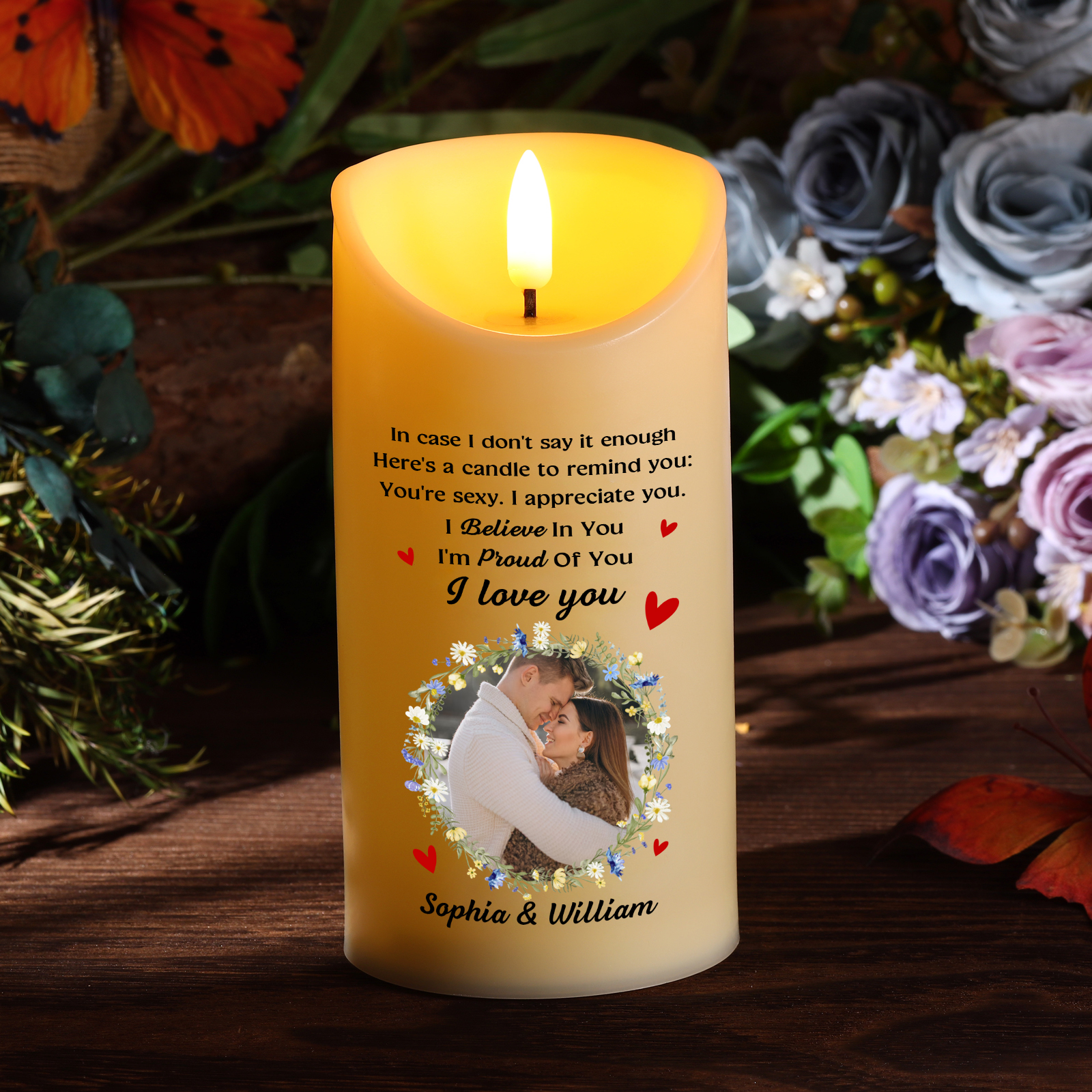 Personalised LED Candle with Custom 2 Names & Photo – "I Love You" - Valentine’s Day Gift for Him/Her | Jessemade