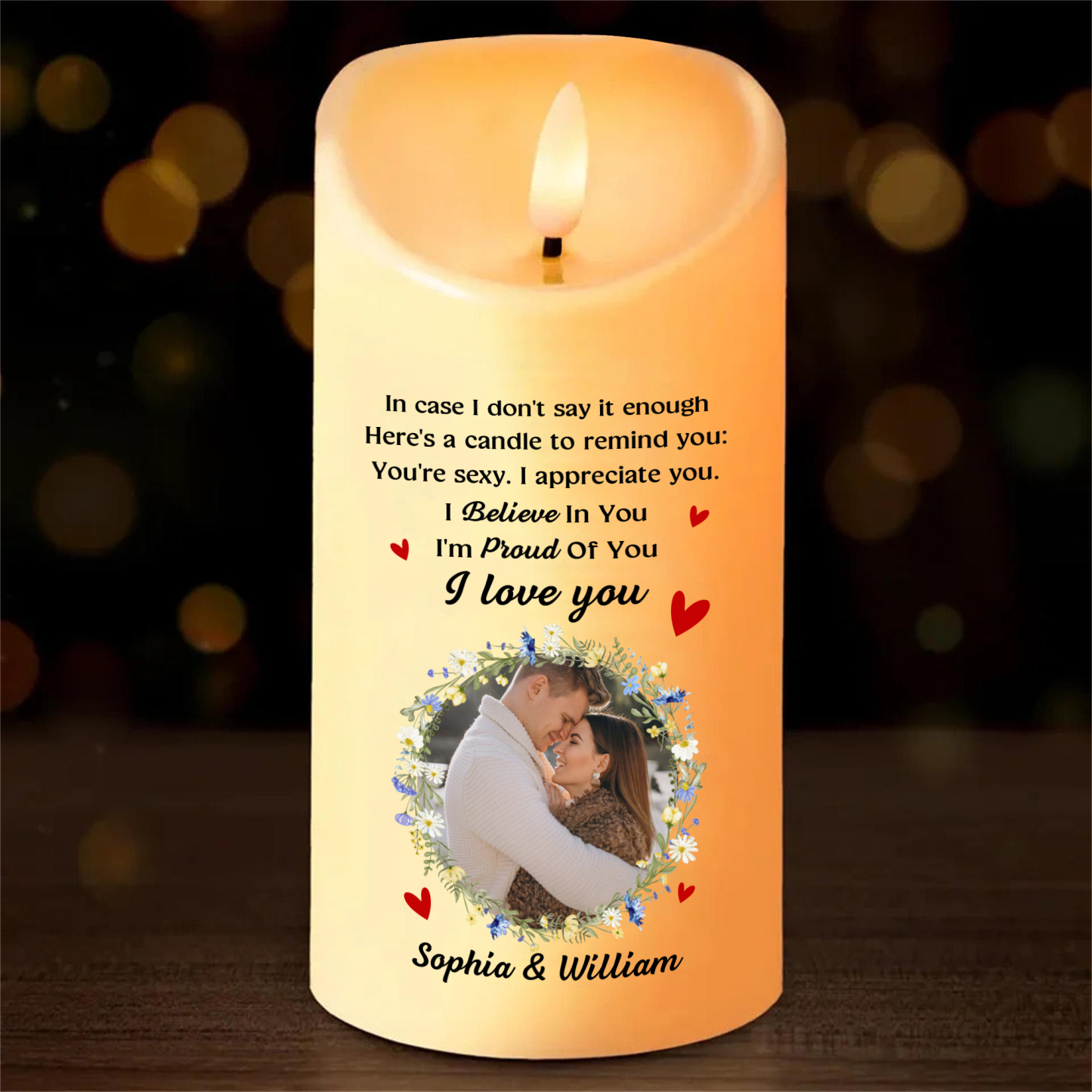 Personalised LED Candle with Custom 2 Names & Photo – "I Love You" - Valentine’s Day Gift for Him/Her | Jessemade