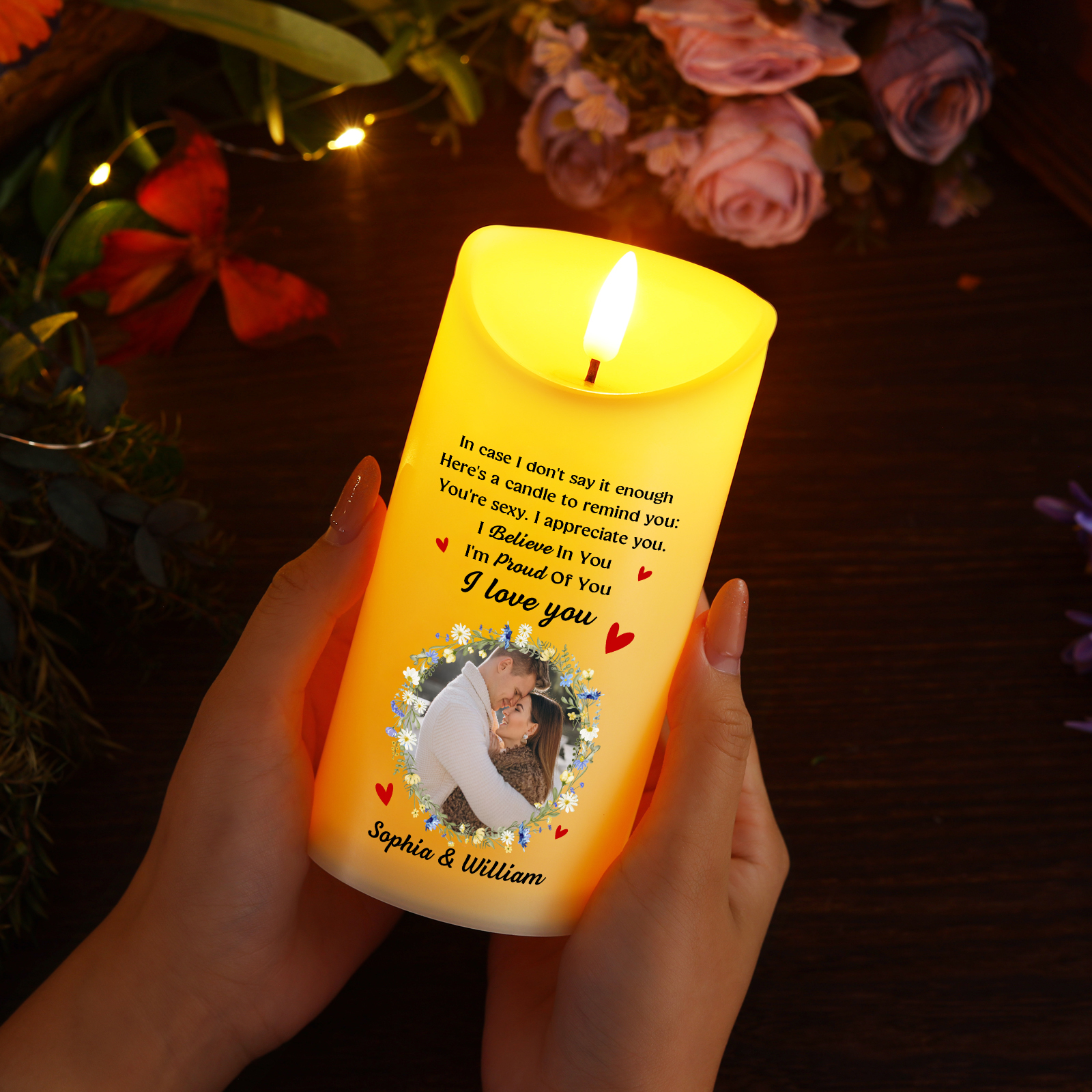 Personalised LED Candle with Custom 2 Names & Photo – "I Love You" - Valentine’s Day Gift for Him/Her | Jessemade