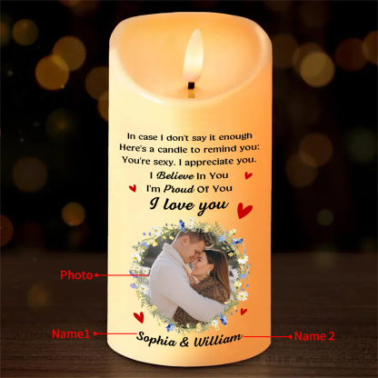 Personalised LED Candle with Custom 2 Names & Photo – "I Love You" - Valentine’s Day Gift for Him/Her | Jessemade