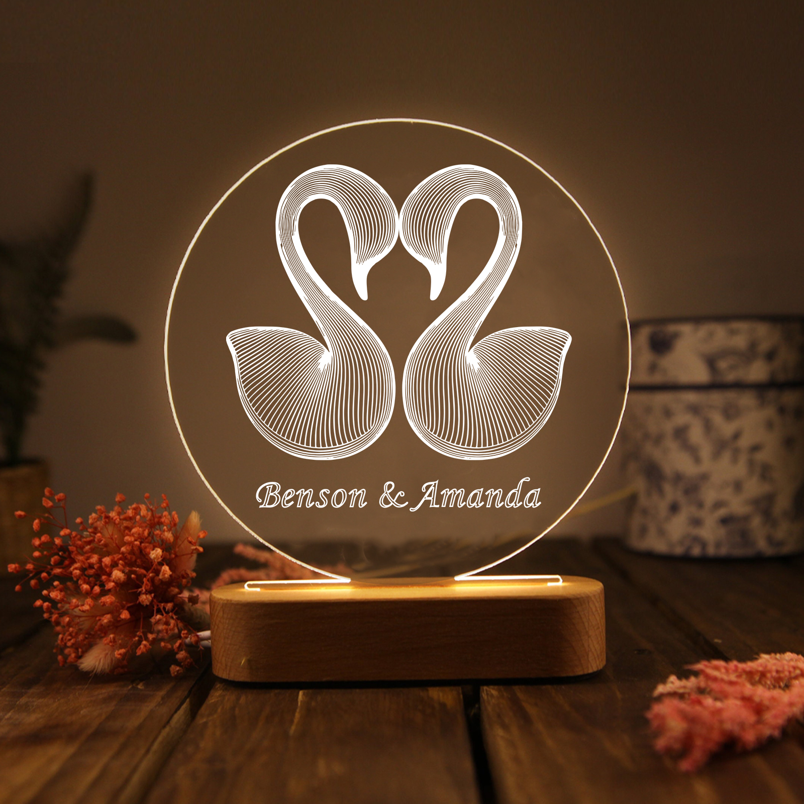 Personalised Swan Night Light - Customized with 1 Text, Romantic Swan Design, Valentine’s Day Gift for Couple | Jessemade