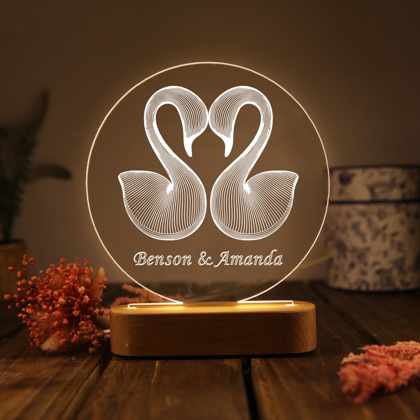 Personalised Swan Night Light - Customized with 1 Text, Romantic Swan Design, Valentine’s Day Gift for Couple | Jessemade