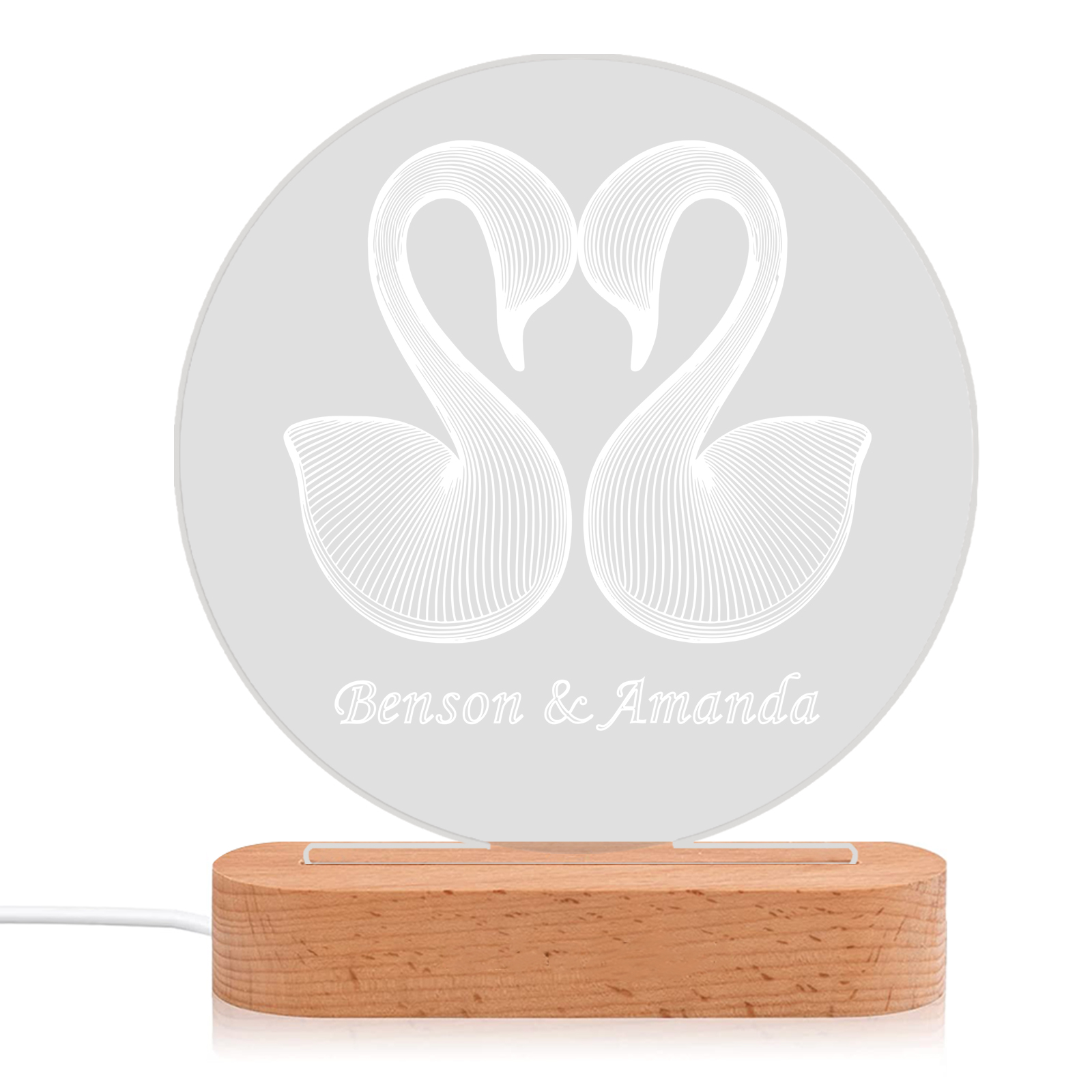 Personalised Swan Night Light - Customized with 1 Text, Romantic Swan Design, Valentine’s Day Gift for Couple | Jessemade