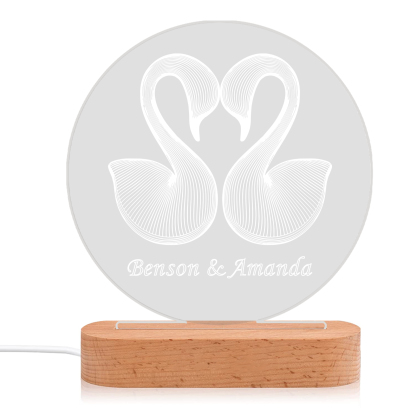 Personalised Swan Night Light - Customized with 1 Text, Romantic Swan Design, Valentine’s Day Gift for Couple | Jessemade