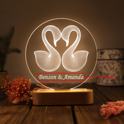 Personalised Swan Night Light - Customized with 1 Text, Romantic Swan Design, Valentine’s Day Gift for Couple | Jessemade