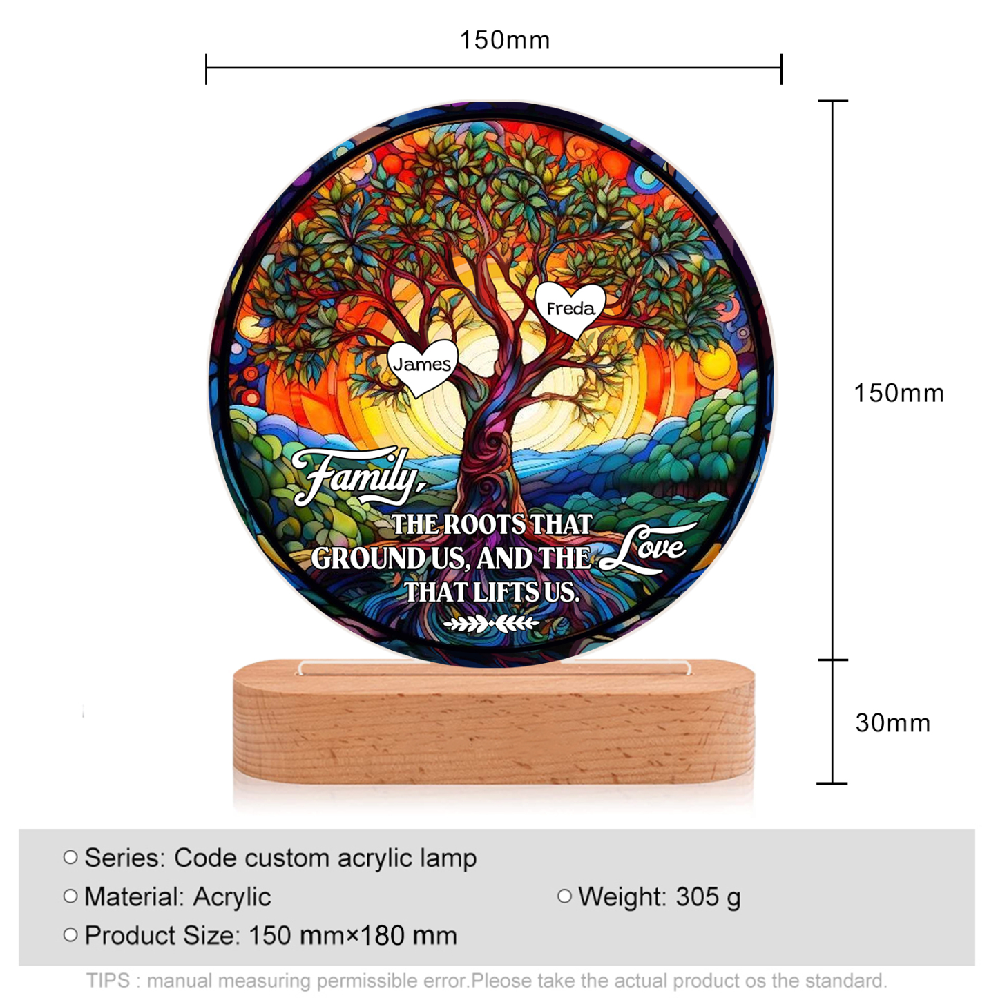 2 Names Personalized Tree of Life LED Night Light Family The Roots That Ground Us and the Love That Lifts Us Gift for Grandparents | Jessemade