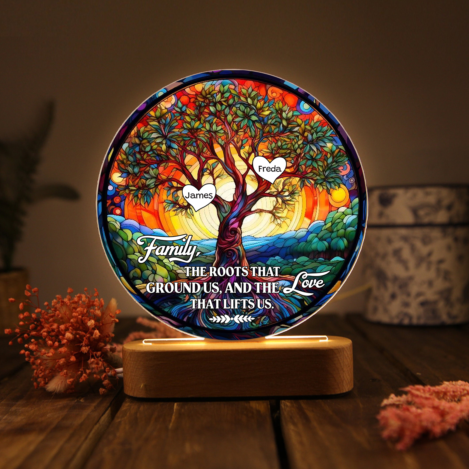 2 Names Personalized Tree of Life LED Night Light Family The Roots That Ground Us and the Love That Lifts Us Gift for Grandparents | Jessemade