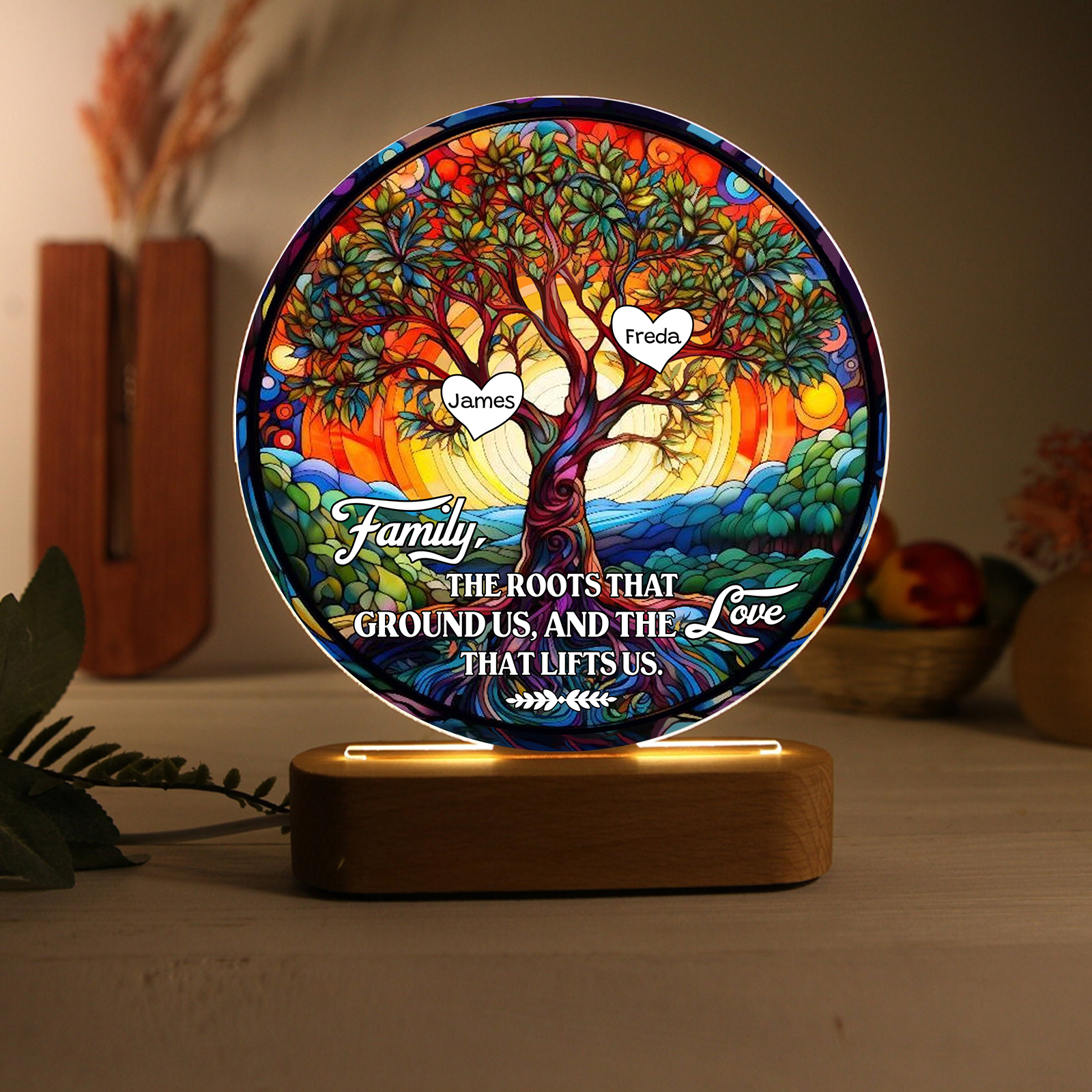 2 Names Personalized Tree of Life LED Night Light Family The Roots That Ground Us and the Love That Lifts Us Gift for Grandparents | Jessemade