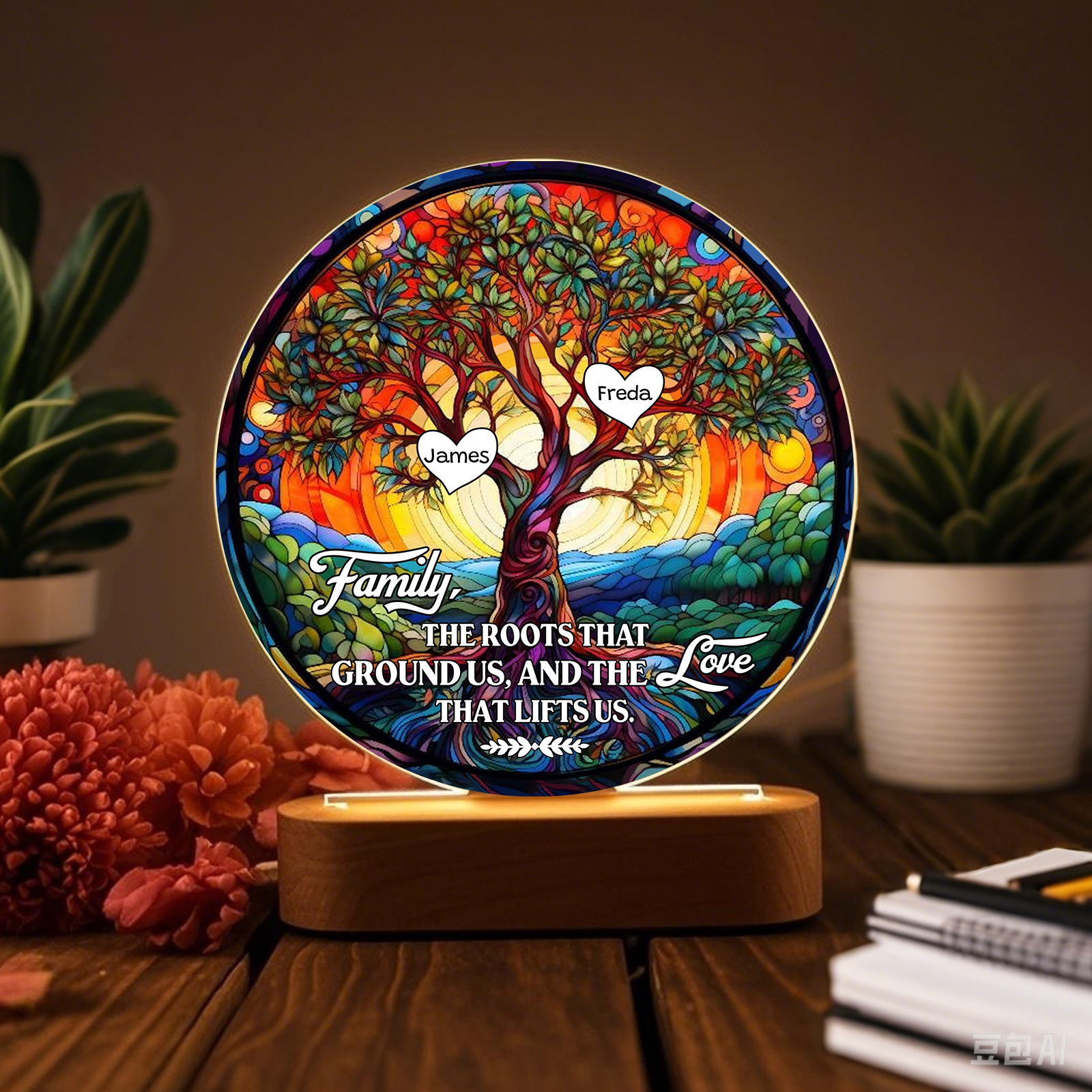 2 Names Personalized Tree of Life LED Night Light Family The Roots That Ground Us and the Love That Lifts Us Gift for Grandparents | Jessemade