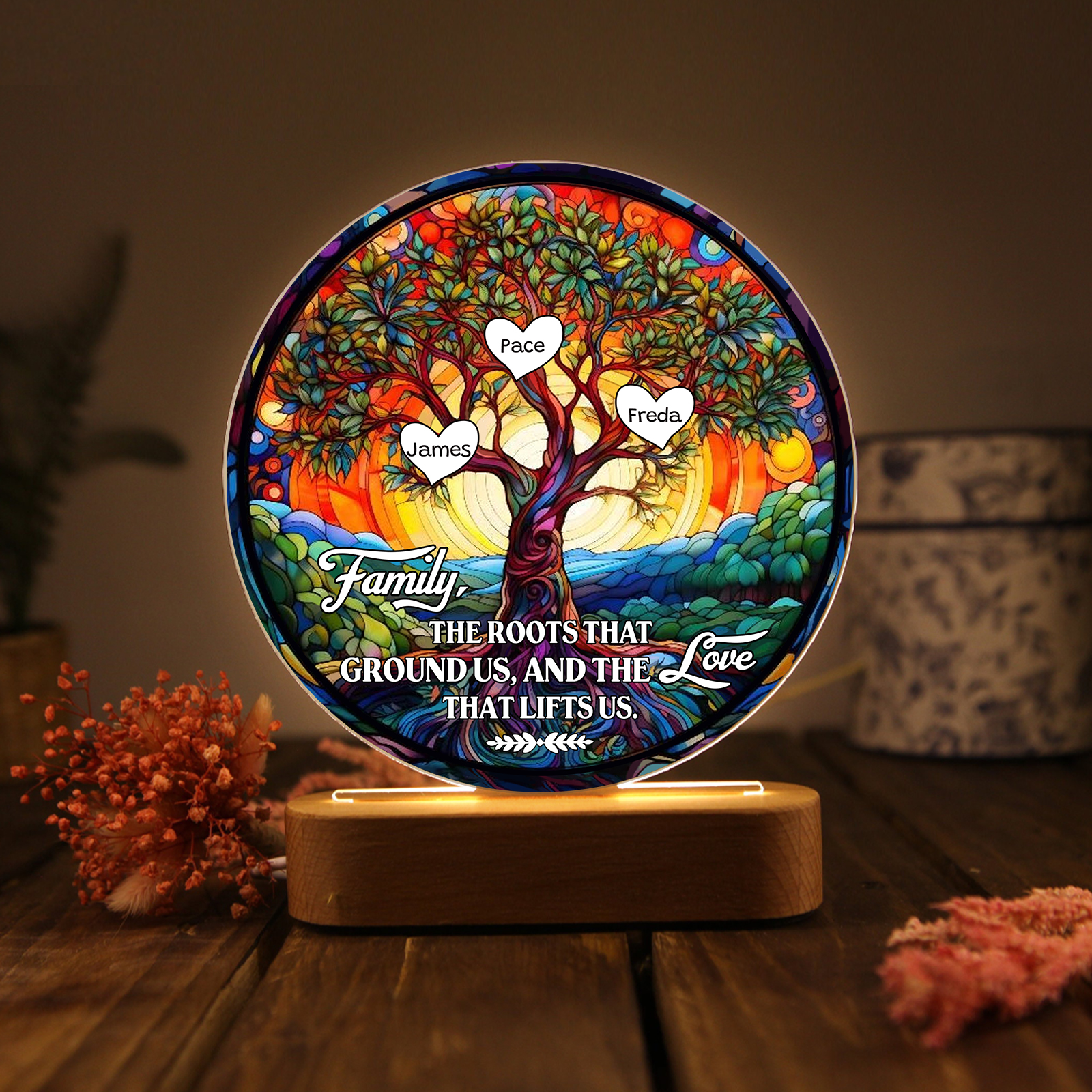3 Names Personalized Tree of Life LED Night Light Family The Roots That Ground Us and the Love That Lifts Us Gift for Grandparents | Jessemade