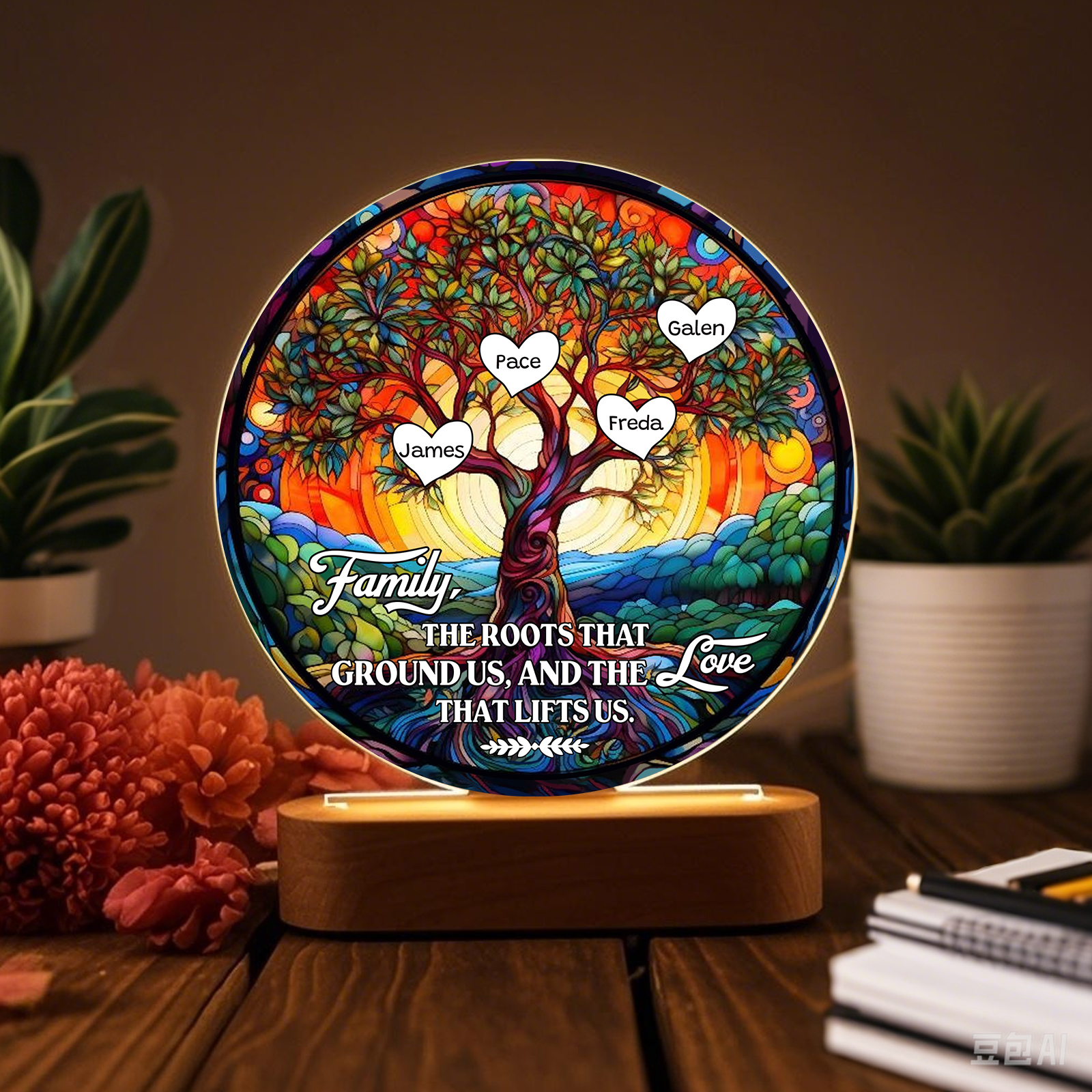 4 Names Personalized Tree of Life LED Night Light Family The Roots That Ground Us and the Love That Lifts Us Gift for Grandparents | Jessemade