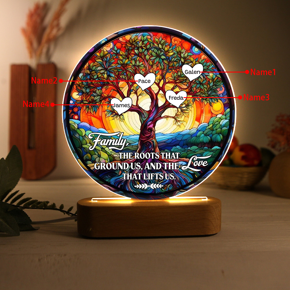 4 Names Personalized Tree of Life LED Night Light Family The Roots That Ground Us and the Love That Lifts Us Gift for Grandparents | Jessemade