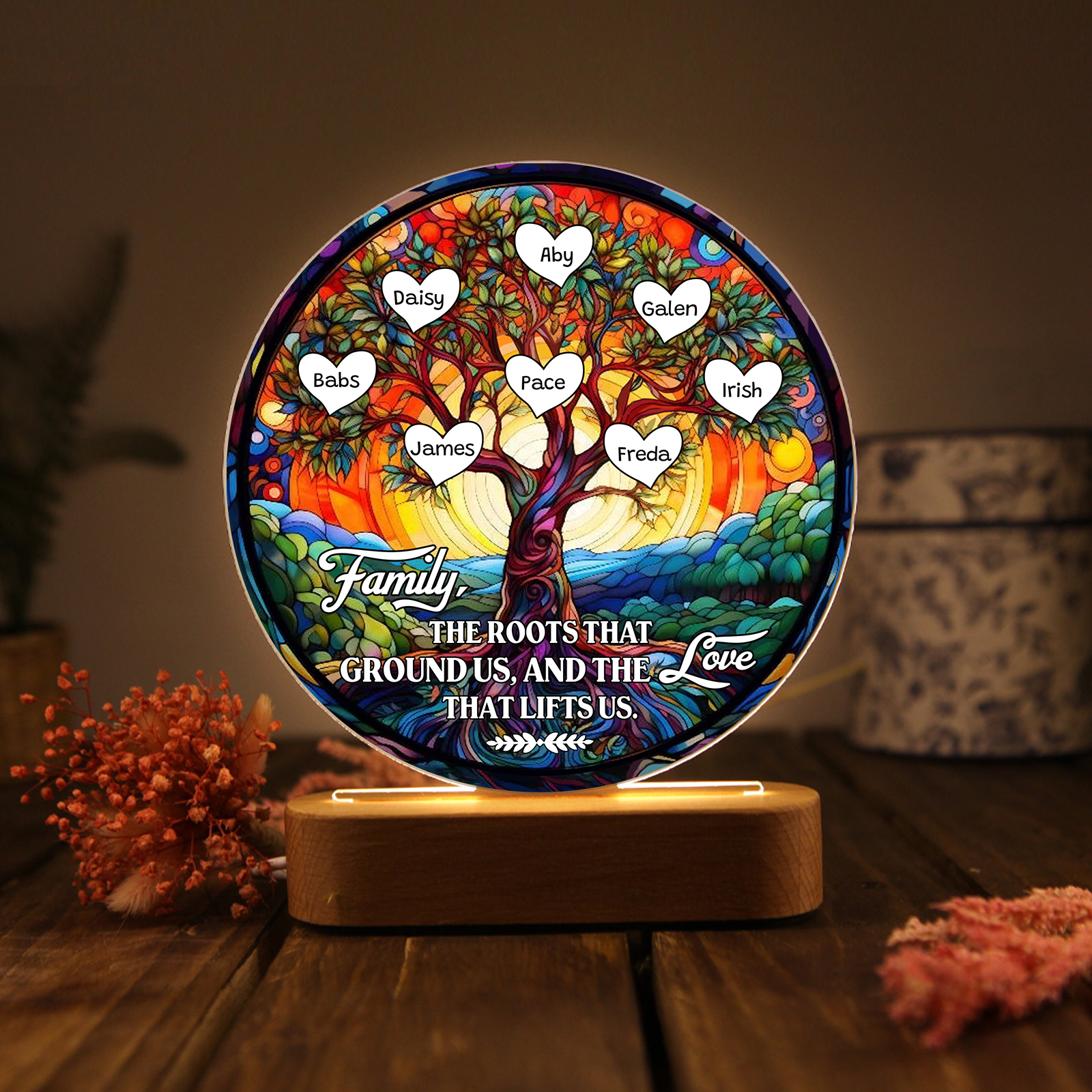 8 Names Personalized Tree of Life LED Night Light Family The Roots That Ground Us and the Love That Lifts Us Gift for Grandparents | Jessemade