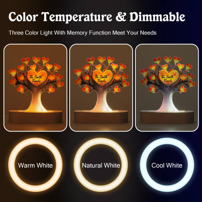 Personalized Family Tree Night Light – LED Lamp with 1 Name & Text – Great Mother’s Day Gift