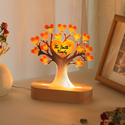 Personalized Family Tree Night Light – LED Lamp with 1 Name & Text – Great Mother’s Day Gift