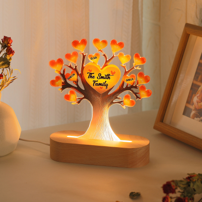 Personalized Family Tree Night Light – LED Lamp with 3 Name & Text – Great Mother’s Day Gift