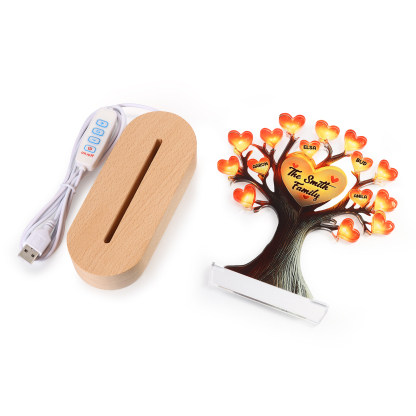 Personalized Family Tree Night Light – LED Lamp with 4 Name & Text – Great Mother’s Day Gift