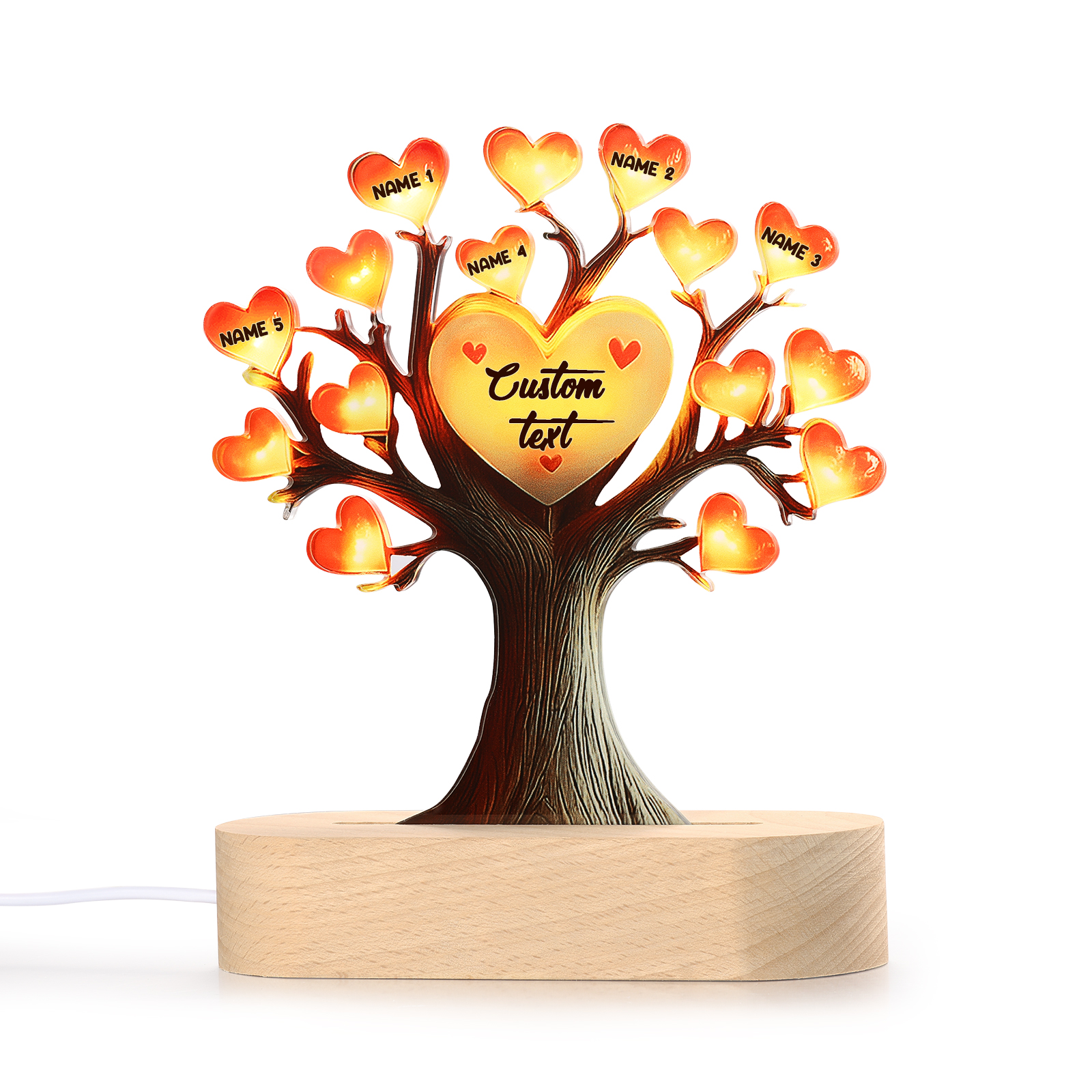 Personalized Family Tree Night Light – LED Lamp with 5 Name & Text – Great Mother’s Day Gift
