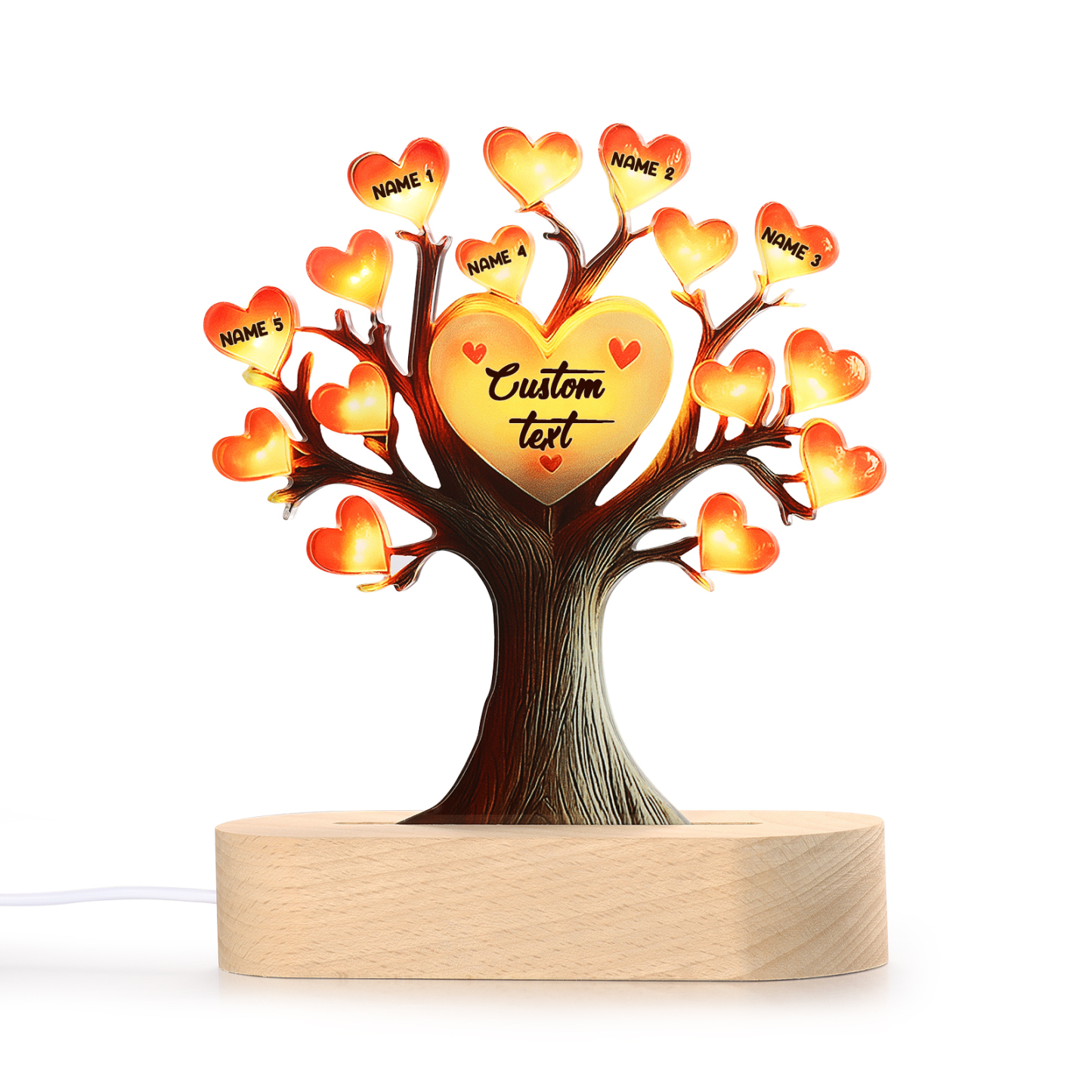 Personalized Family Tree Night Light – LED Lamp with 5 Name & Text – Great Mother’s Day Gift