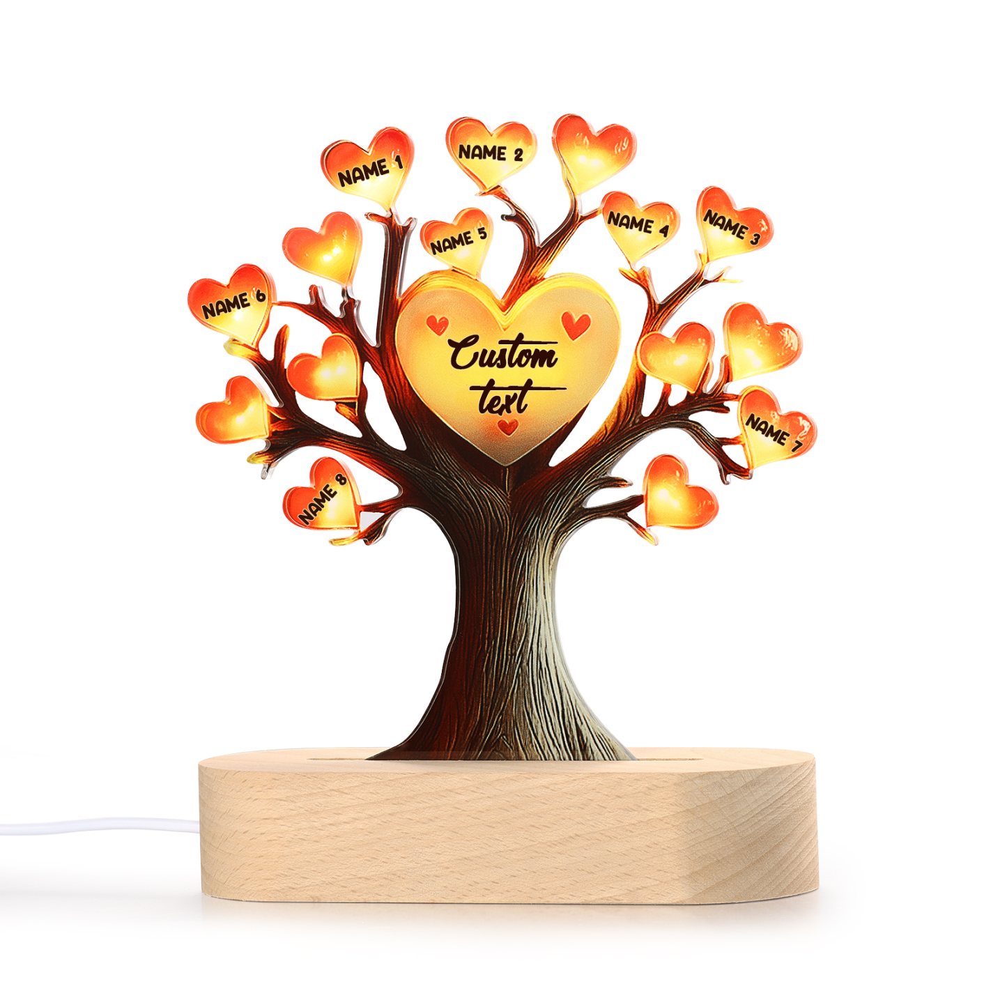 Personalized Family Tree Night Light – LED Lamp with 8 Name & Text – Great Mother’s Day Gift