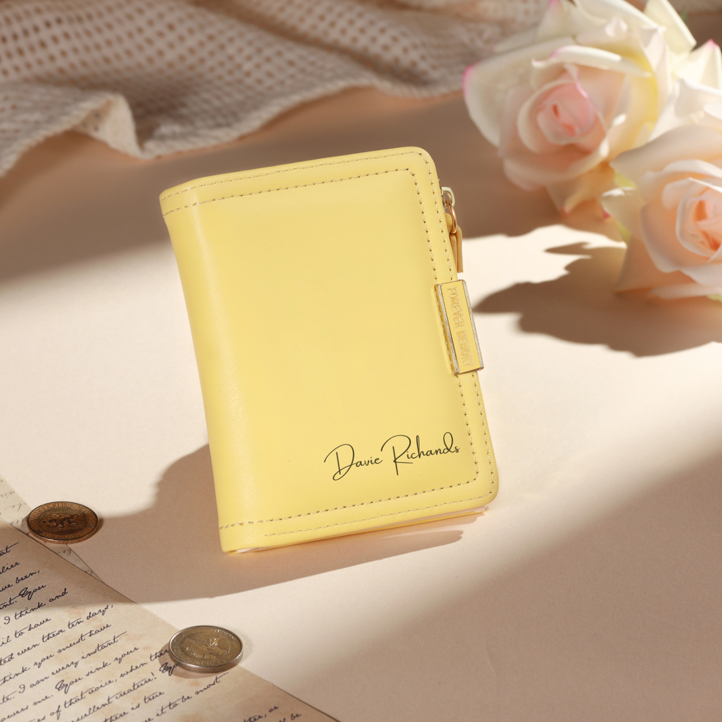 Personalized Leather Zippered Wallet Custom With Photo And Engraved Name