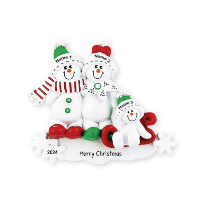 Snowmen Christmas Ornament Custom 3 Names Hanging Ornament Gifts For Family