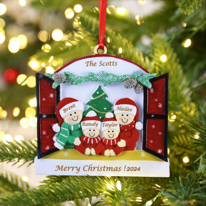 4 Names-Personalized Family Wooden Christmas Xmas Tree Decoration Ornament-Custom 4 Names Hanging Ornament Gifts For Family