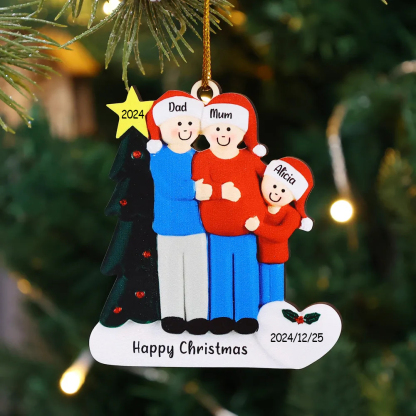 3 Names-Personalized Family Wooden Christmas Xmas Tree Decoration Ornament-Custom 3 Names And Dates Hanging Ornament Gifts For Family