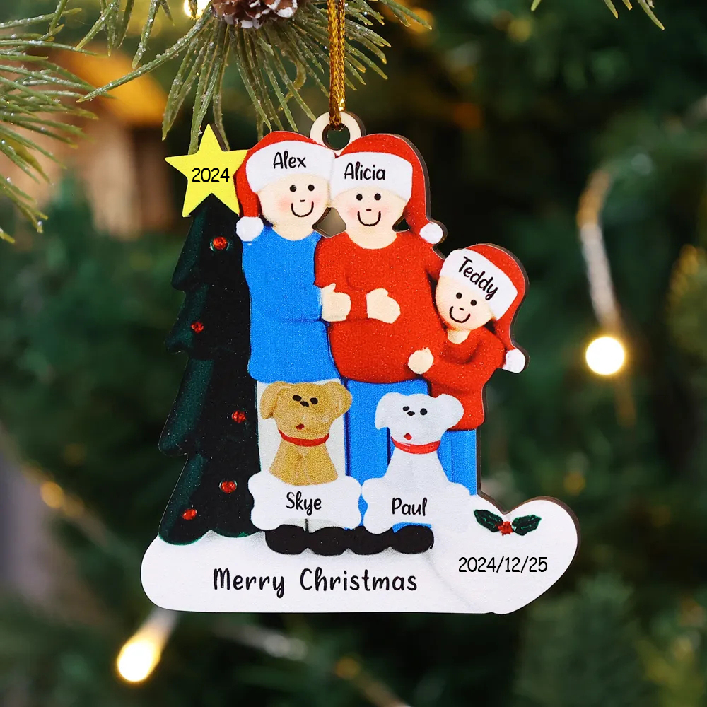5 Names-Personalized Family Wooden Christmas Xmas Tree Decoration Ornament-Custom 5 Names And Dates Hanging Ornament Gifts For Family