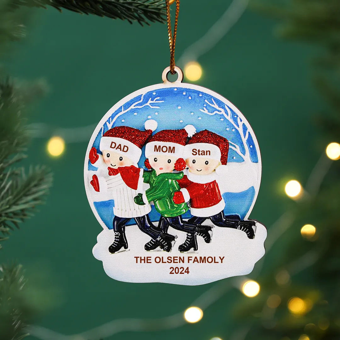 5 Names-Personalized Family Wooden Christmas Xmas Tree Decoration Ornament-Custom 5 Names And Text Hanging Ornament Gifts For Family