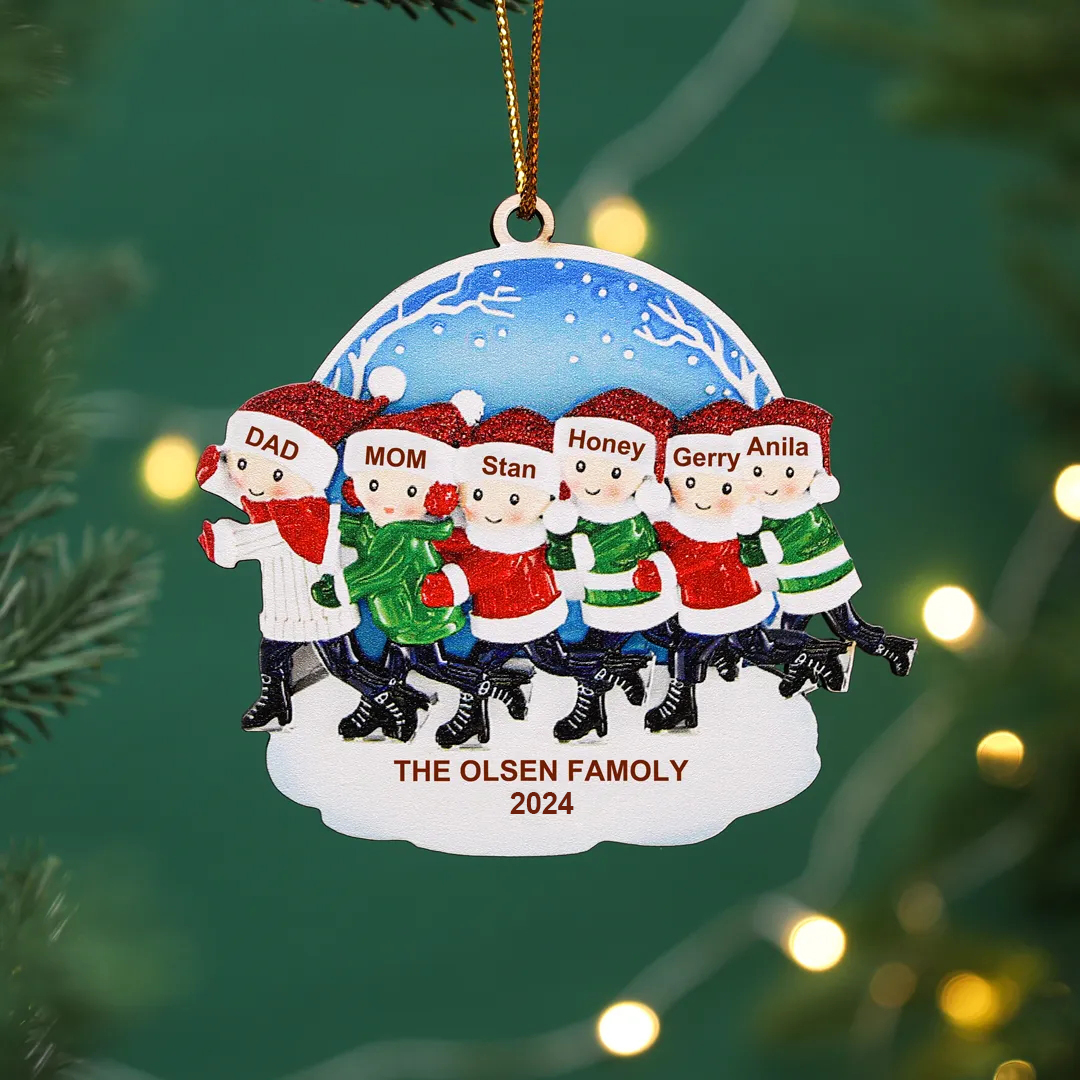 5 Names-Personalized Family Wooden Christmas Xmas Tree Decoration Ornament-Custom 5 Names And Text Hanging Ornament Gifts For Family