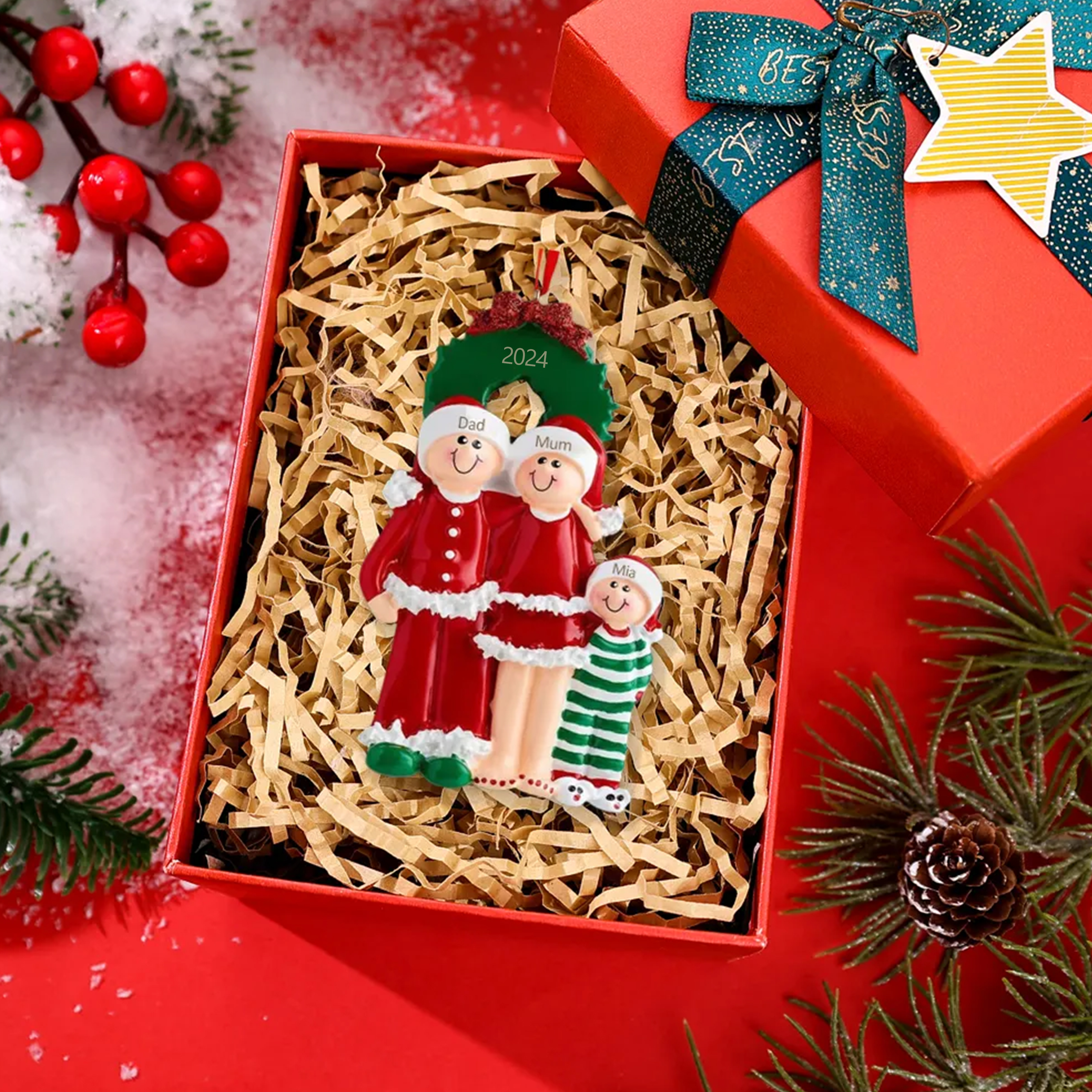 Family Pajamas Christmas Ornament Custom 3 Names Hanging Ornament Gifts For Family