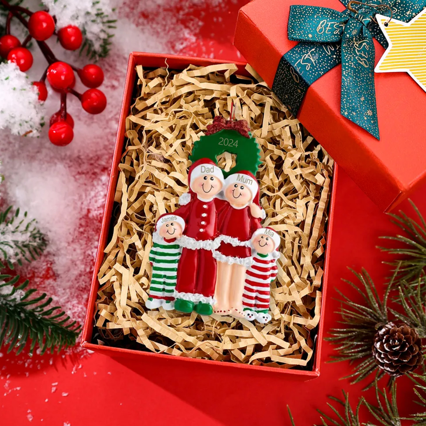 Family Pajamas Christmas Ornament Custom 4 Names Hanging Ornament Gifts For Family