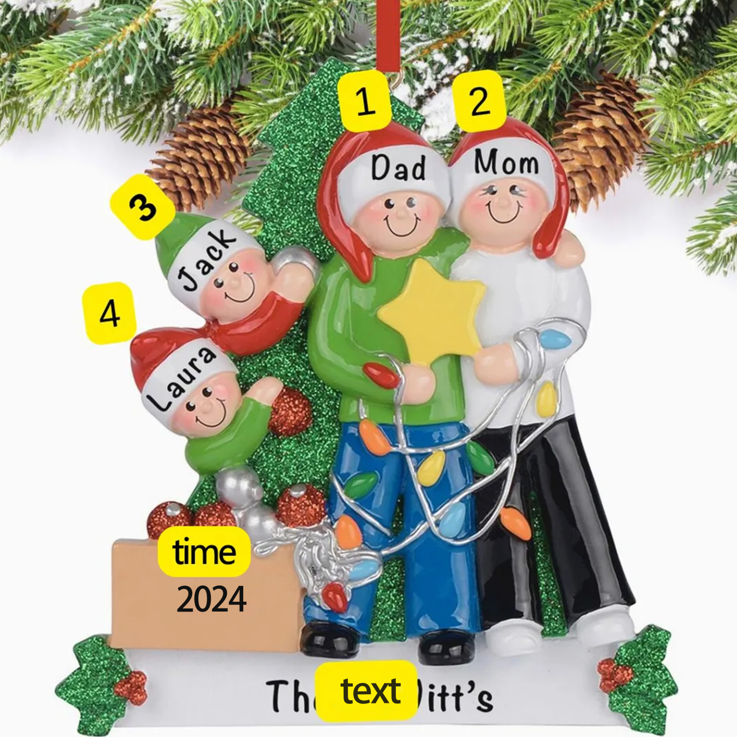 Family Christmas Ornament Custom 3 Names Hanging Ornament Gifts For Family