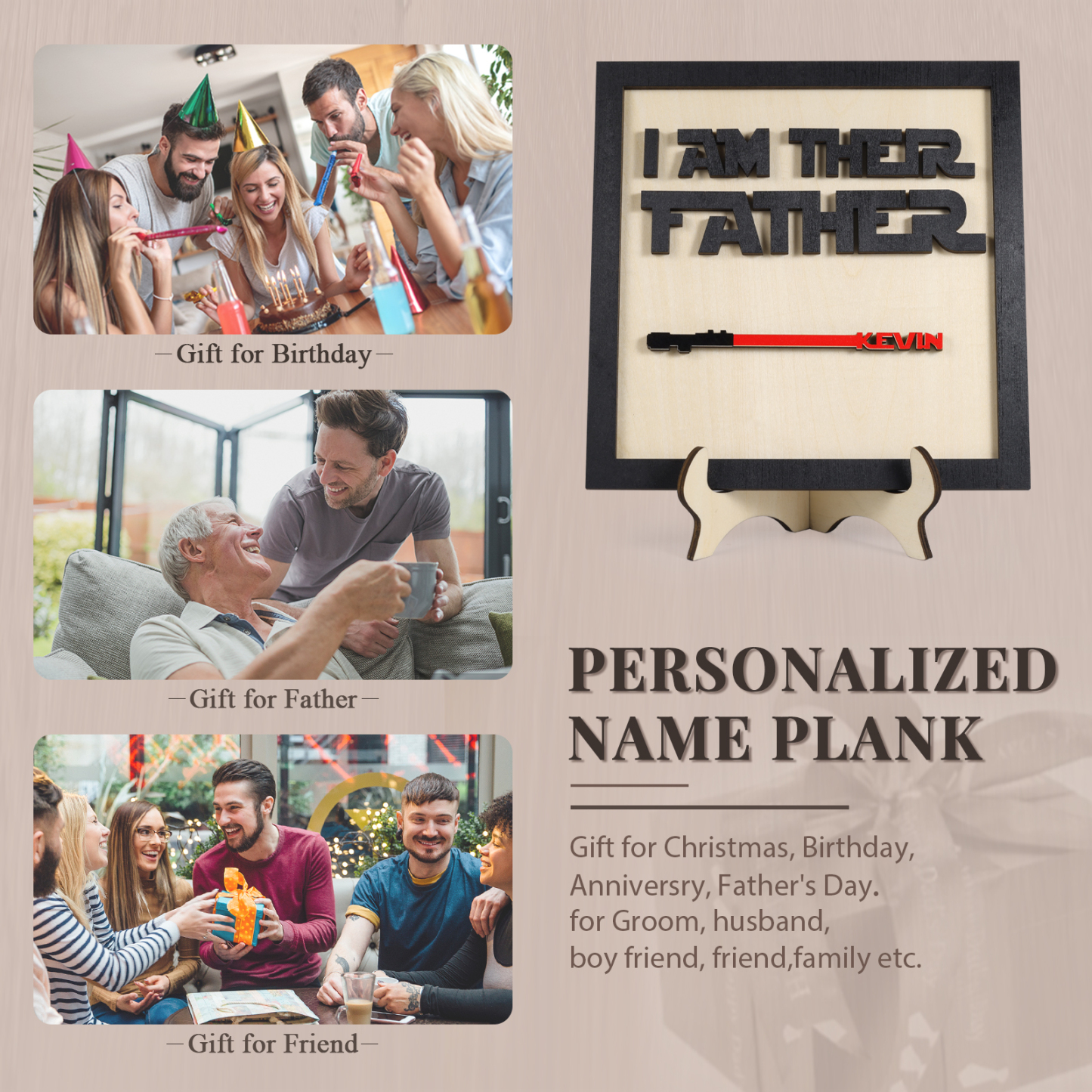 Personalized Star Wars Sign Father's Day Gifts - I AM THEIR FATHER - Wood Sign with 1 Name