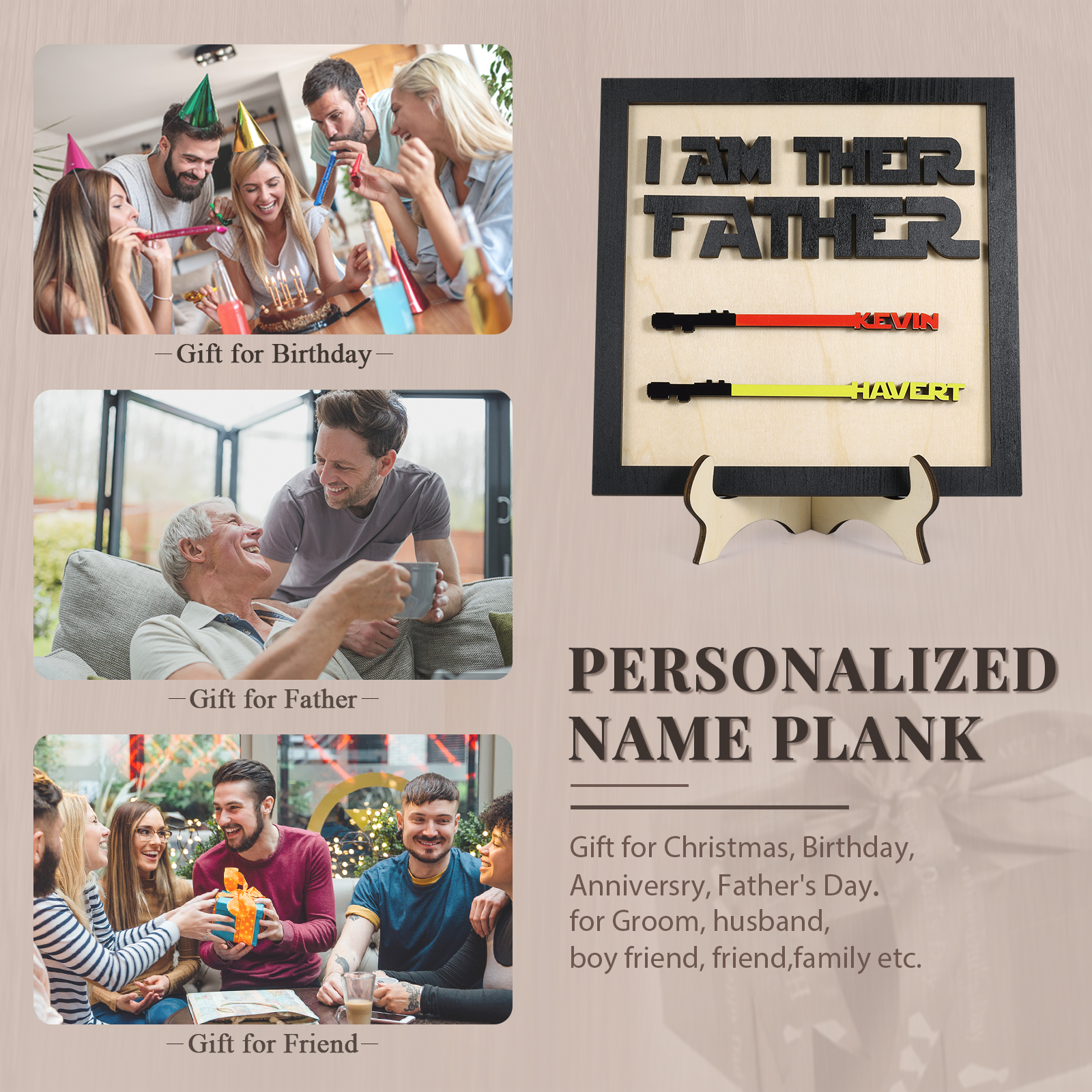 Personalized Star Wars Sign Father's Day Gifts - I AM THEIR FATHER - Wood Sign with 2 Names