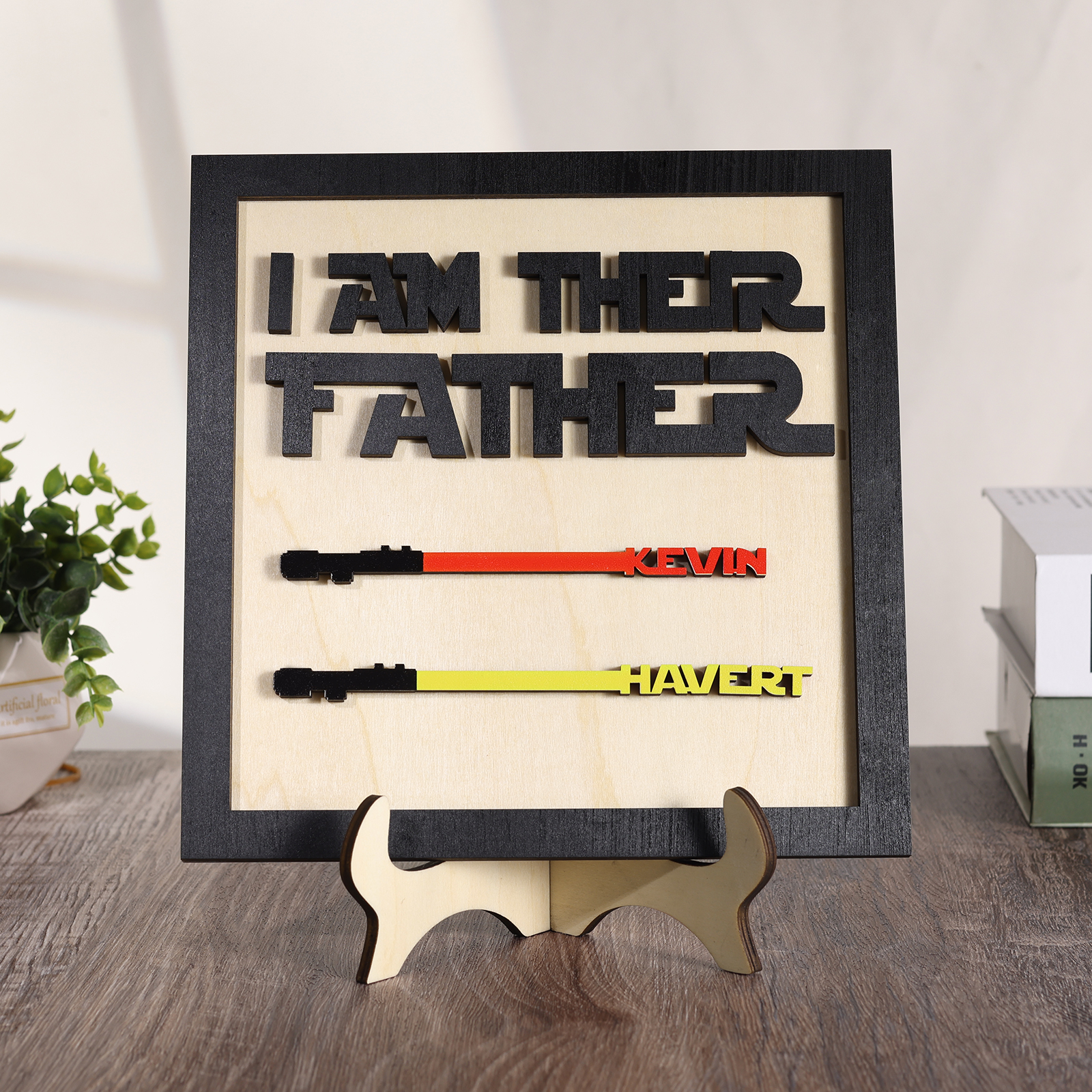 Personalized Star Wars Sign Father's Day Gifts - I AM THEIR FATHER - Wood Sign with 2 Names