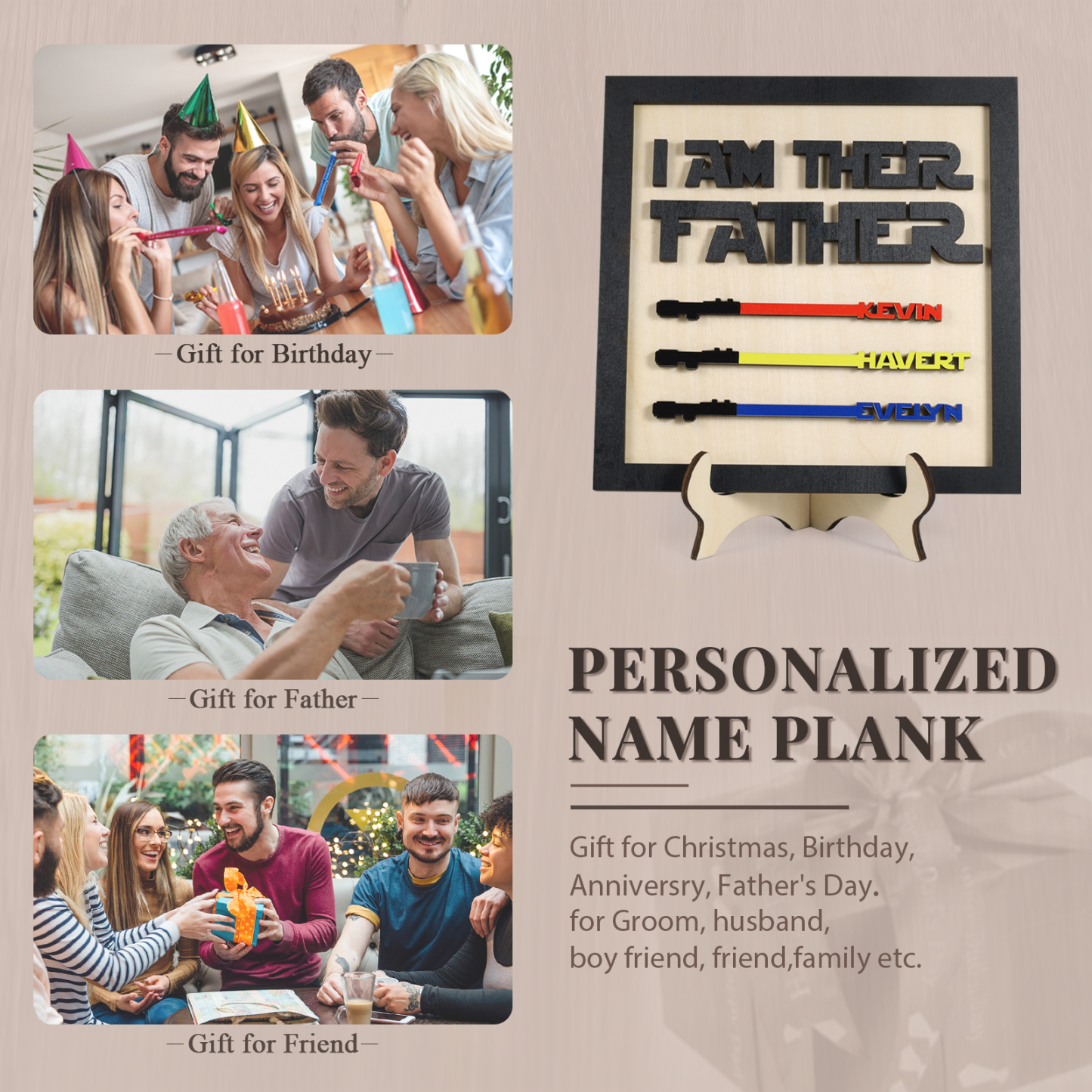 Personalized Star Wars Sign Father's Day Gifts - I AM THEIR FATHER - Wood Sign with 3 Names