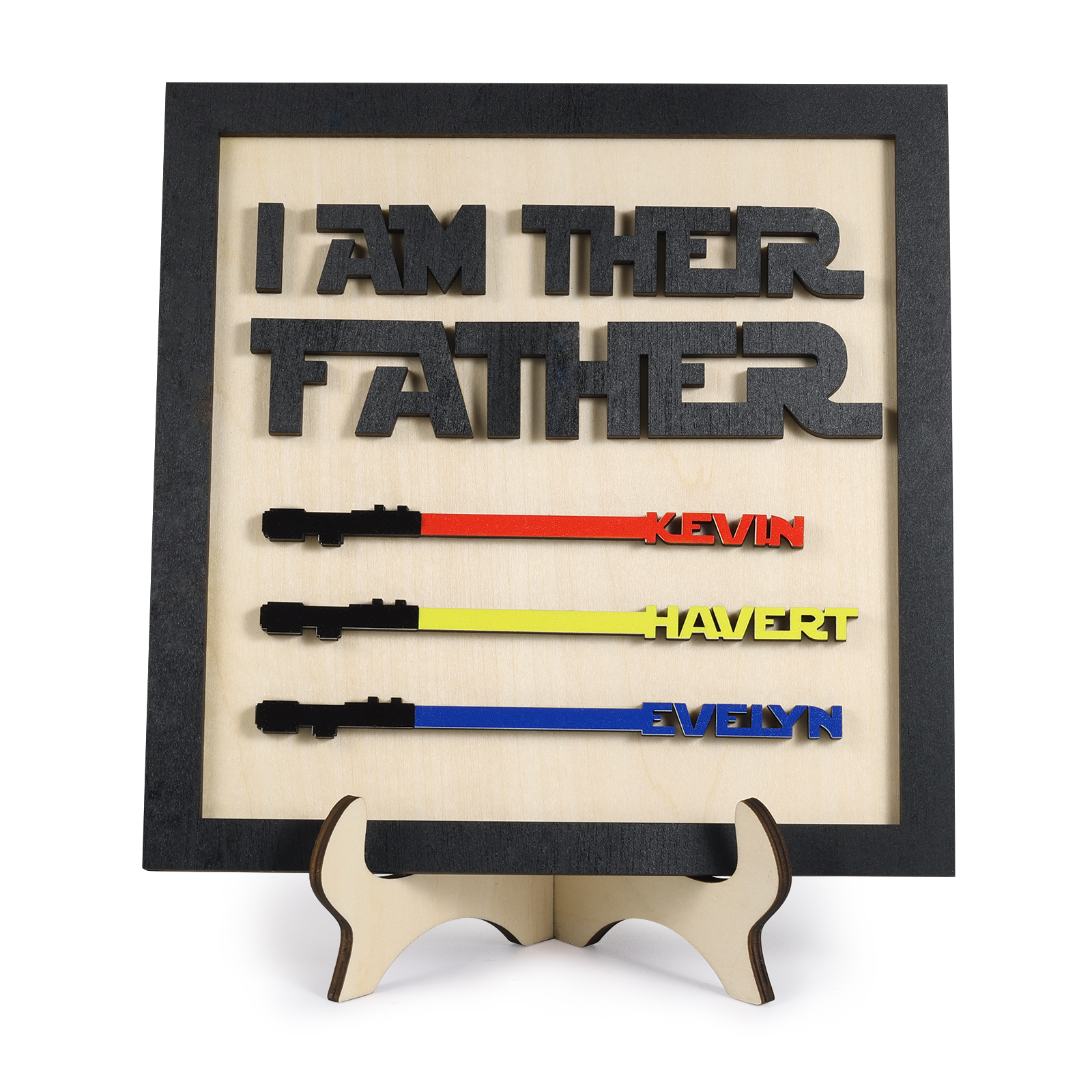 Personalized Star Wars Sign Father's Day Gifts - I AM THEIR FATHER - Wood Sign with 3 Names