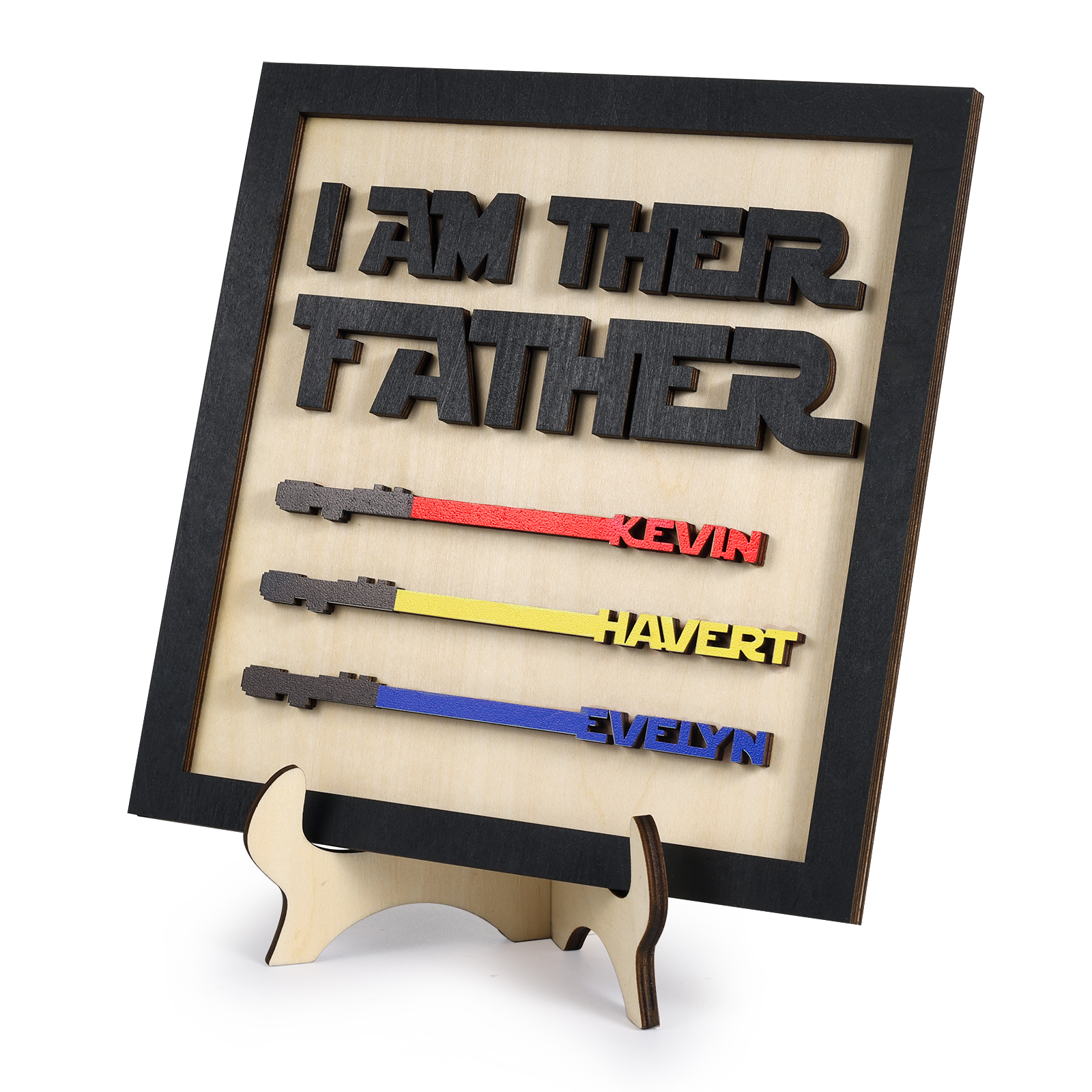 Personalized Star Wars Sign Father's Day Gifts - I AM THEIR FATHER - Wood Sign with 3 Names