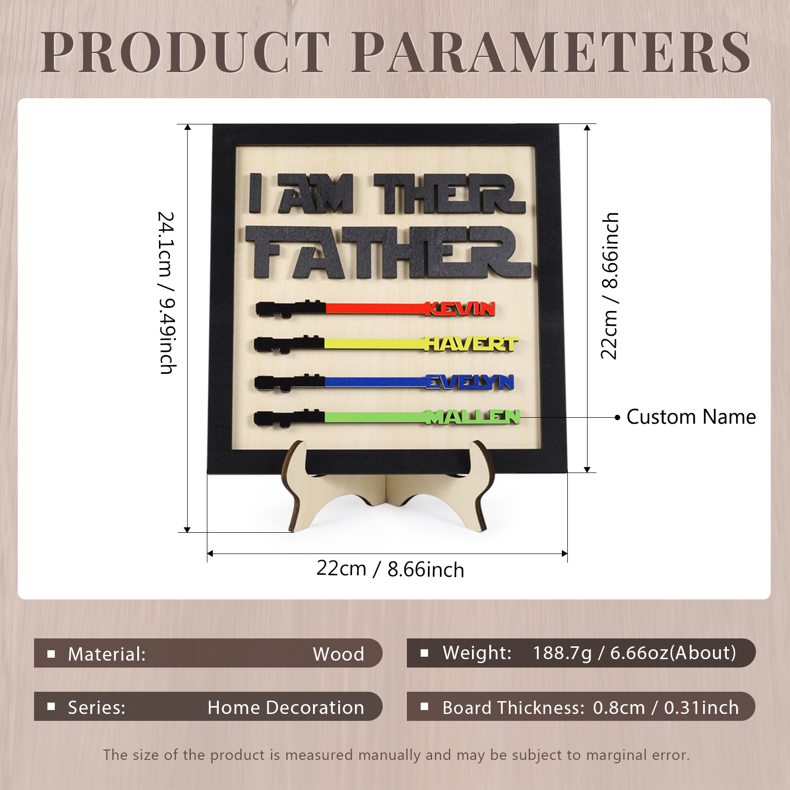 Personalized Star Wars Sign Father's Day Gifts - I AM THEIR FATHER - Wood Sign with 4 Names